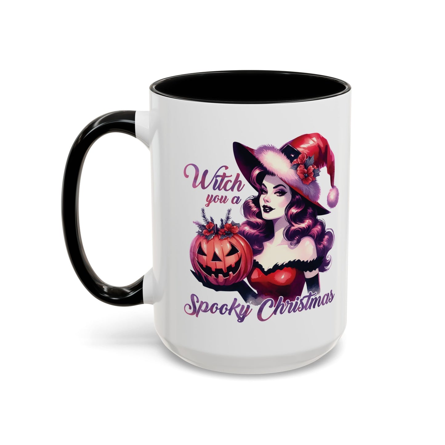 Witch You a Spooky Christmas Mug - Festive Witch and Jack-O'-Lantern Design - Perfect for Halloween and Christmas Lovers