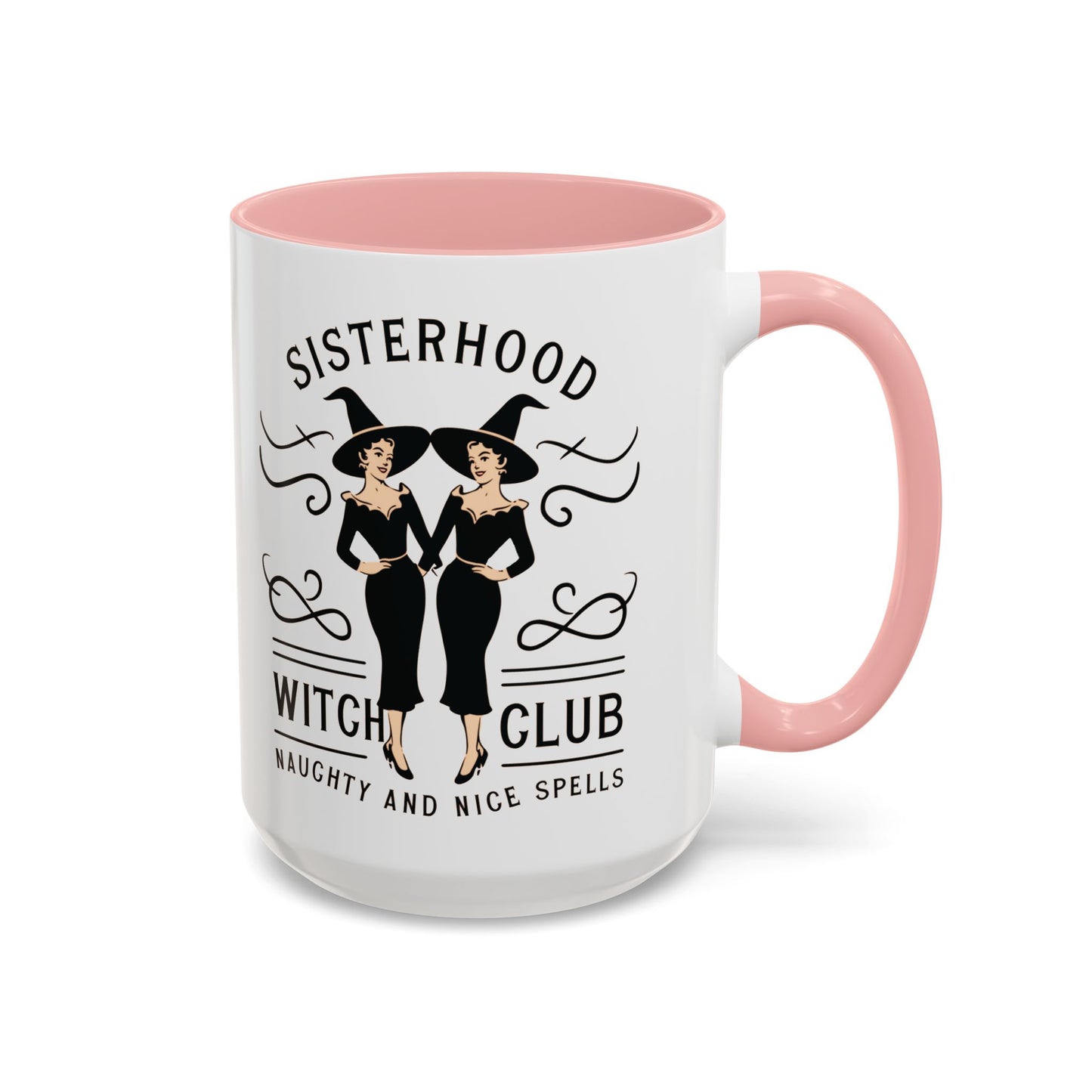 Sisterhood Witch Club Mug | Vintage Witch Design | Halloween Coffee Mug | Naughty and Nice Spells | Witchy Drinkware