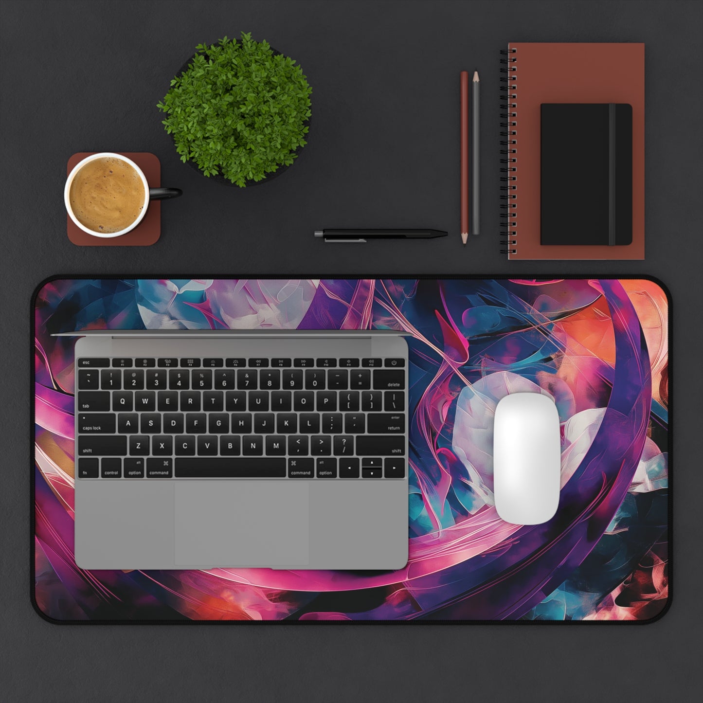 Vibrant Abstract Swirls Desk Mat | Colorful Neoprene Mouse Pad | Anti-Slip Office Desk Mat | 3 Sizes Available