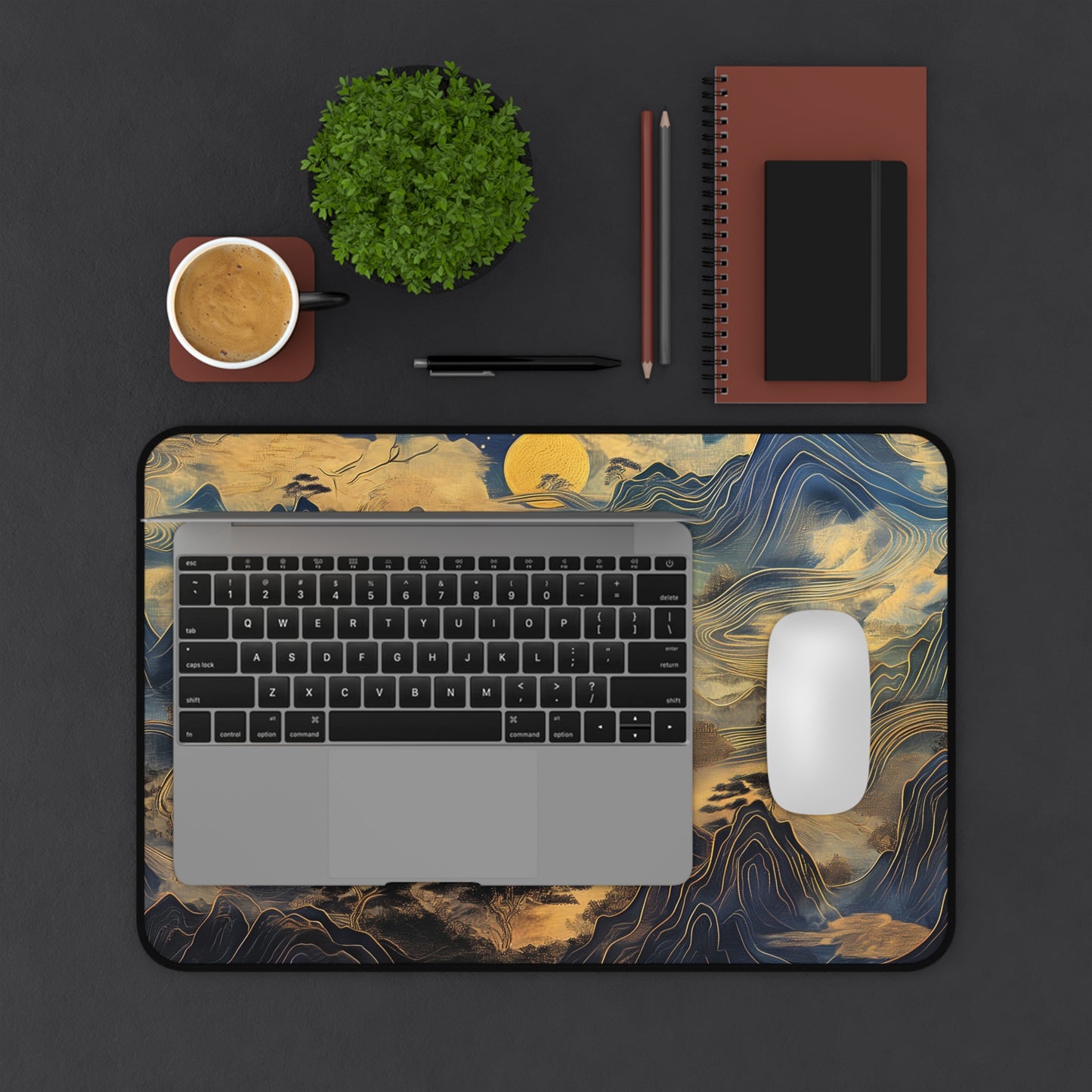 Mystic Mountains Computer Desk Mat | Artistic Landscape Mouse Pad | Anti-Slip Neoprene Desk Mat for Home Office | 3 Sizes Available