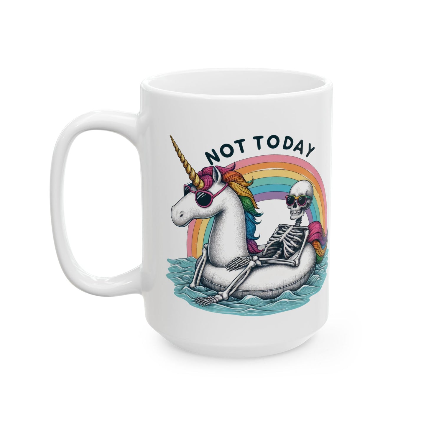 Not Today Skeleton Unicorn Mug | Funny Rainbow Float Coffee Cup | Quirky Lazy Day Gift