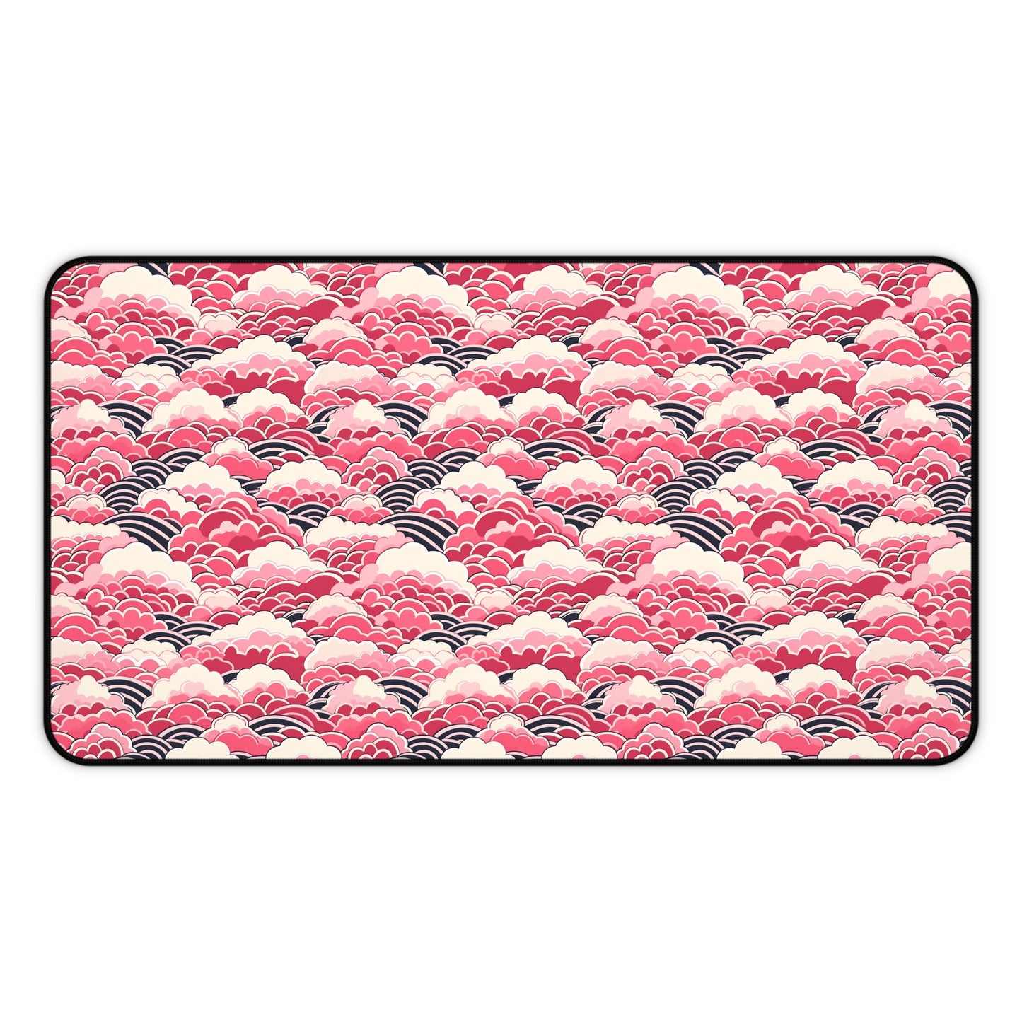 Japanese Pink Wave Pattern Desk Mat - Customizable Neoprene Anti-Slip Mouse Pad - Elegant Office Decor - Available in 3 Sizes