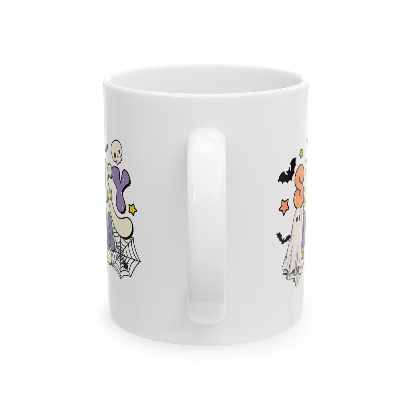 Spooky Mama Halloween Mug - Cute Ghost Coffee Mug - White Ceramic Cup with Spooky Mama Design - Fun Gift for Moms