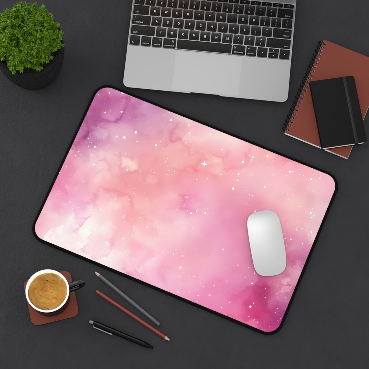 Pink Nebula Computer Desk Mat | Cosmic Pastel Mouse Pad | Anti-Slip Neoprene Desk Mat for Home Office | 3 Sizes Available