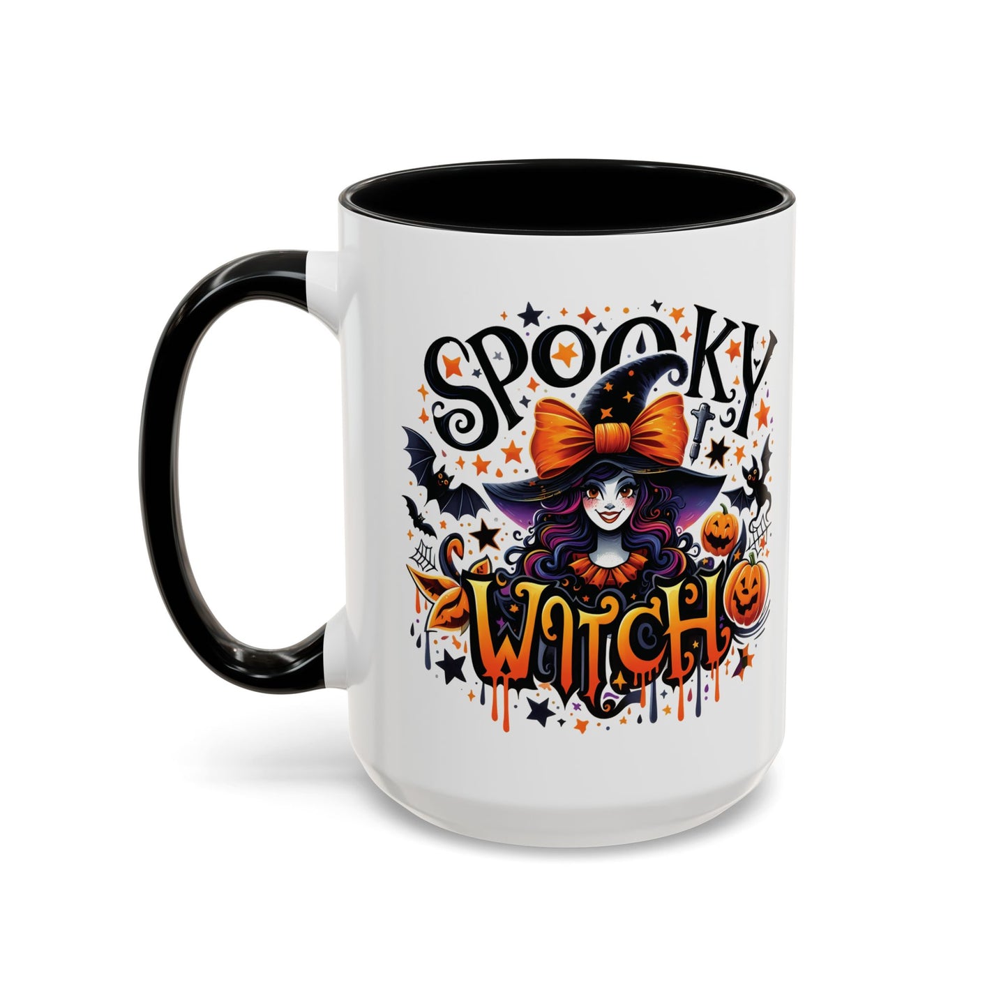 Spooky Witch Halloween Mug | Colorful Witch and Pumpkin Design | 11oz and 15oz Ceramic Coffee Cup