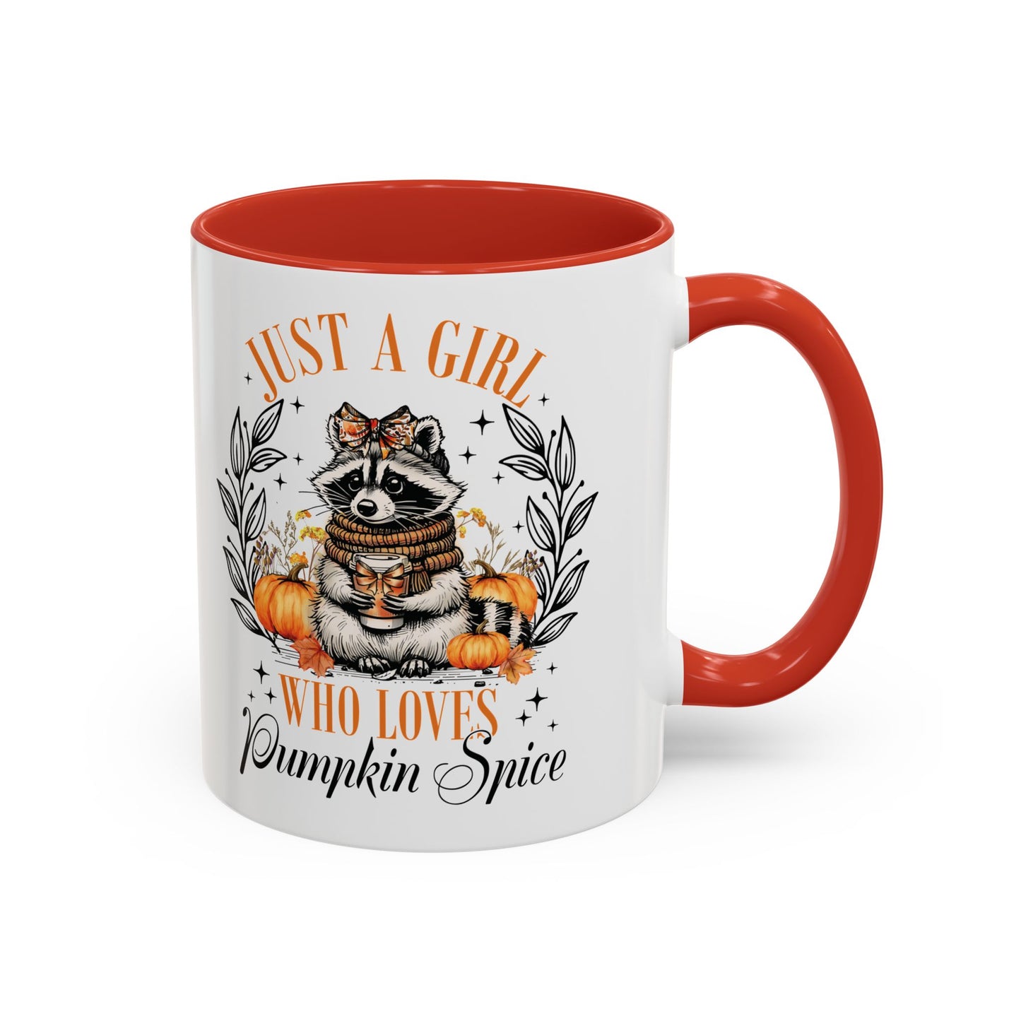 Just a Girl Who Loves Pumpkin Spice Raccoon Mug | 11oz and 15oz Ceramic Coffee Cup | Cute Autumn Design