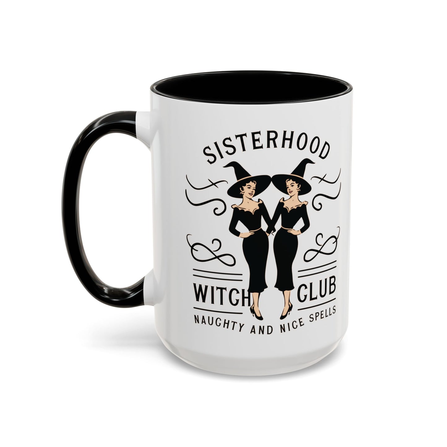 Sisterhood Witch Club Mug | Vintage Witch Design | Halloween Coffee Mug | Naughty and Nice Spells | Witchy Drinkware