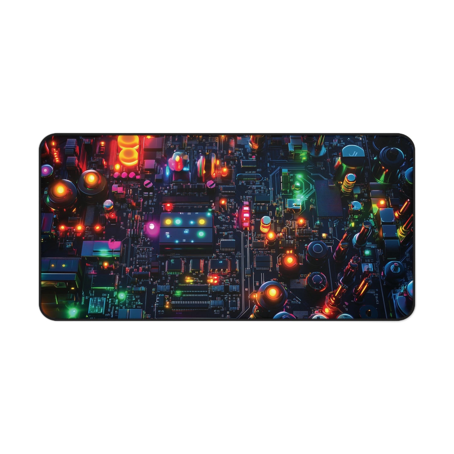 Neon Circuit Glow Desk Mat | Neoprene | Anti-Slip | Vibrant Tech Circuit Board Design | Office & Gaming Decor | 3 Sizes