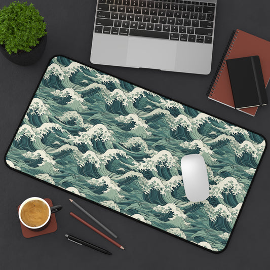 Japanese Ocean Wave Computer Desk Mat | Customizable Scenic Mouse Pad | Anti-Slip Neoprene Desk Mat for Home Office | 3 Sizes Available