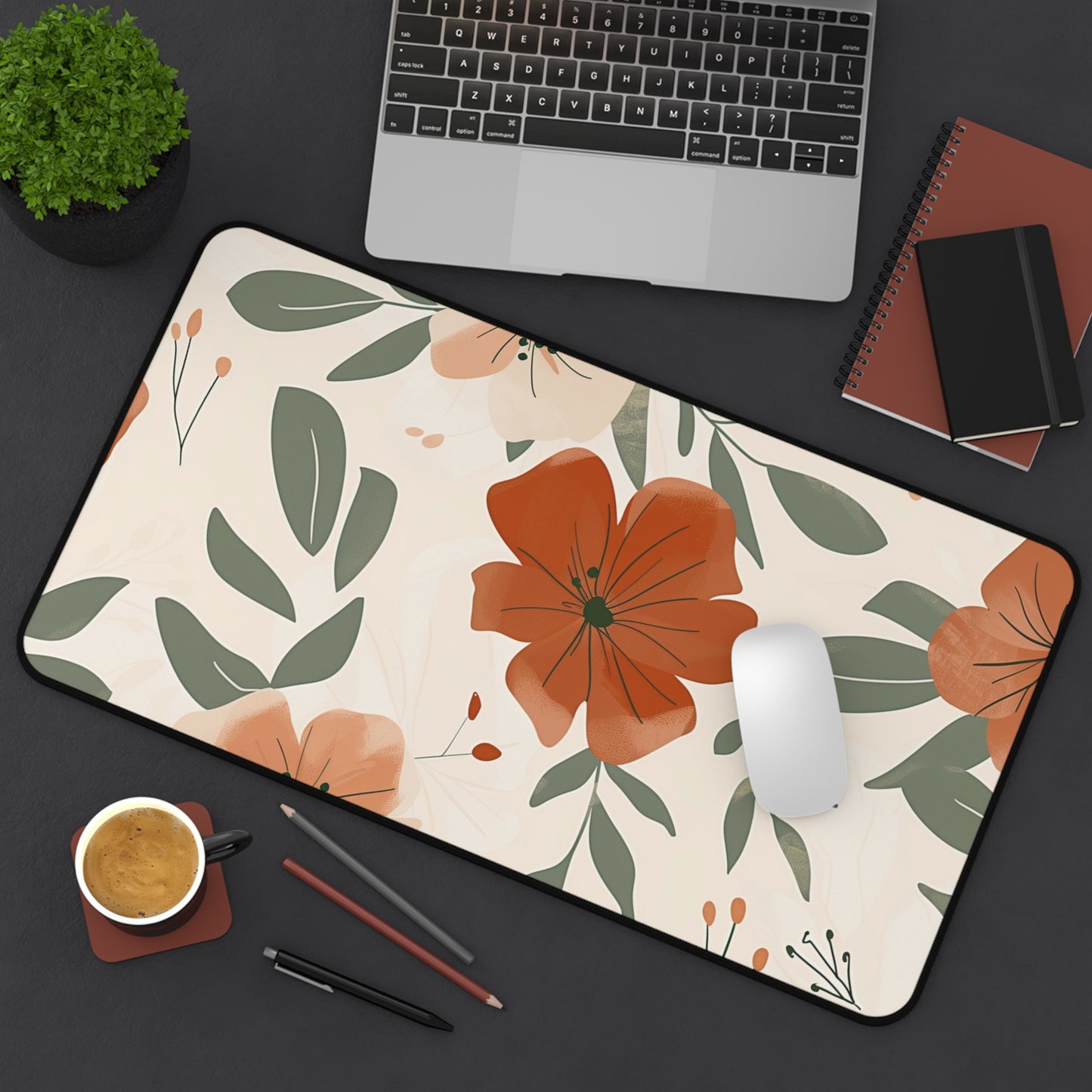 Rustic Floral Computer Desk Mat | Autumn Flowers Mouse Pad | Anti-Slip Neoprene Desk Mat for Home Office | 3 Sizes Available