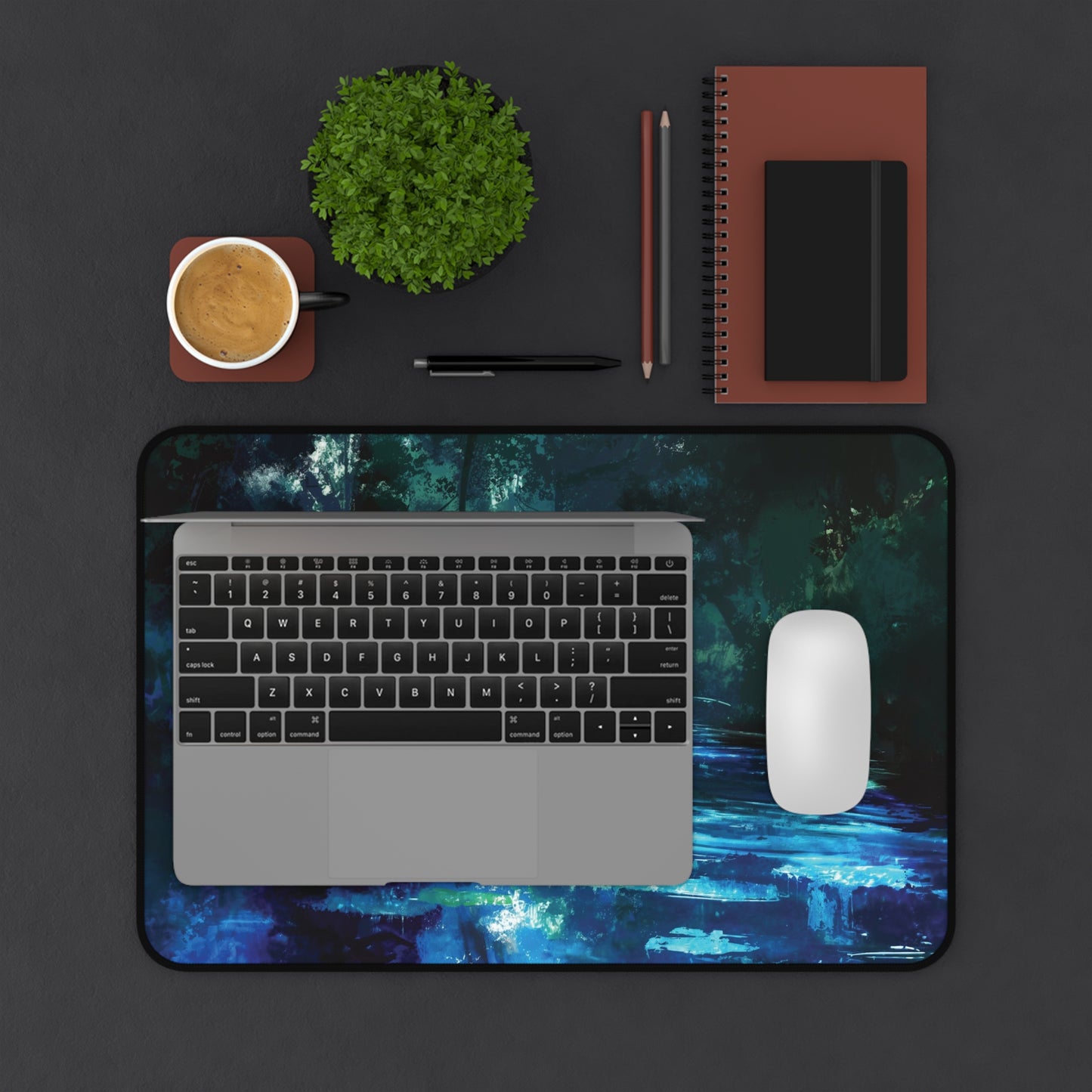 Mystical Forest Stream Desk Mat | Enchanted Night Design | Neoprene | Anti-Slip | 3 Sizes