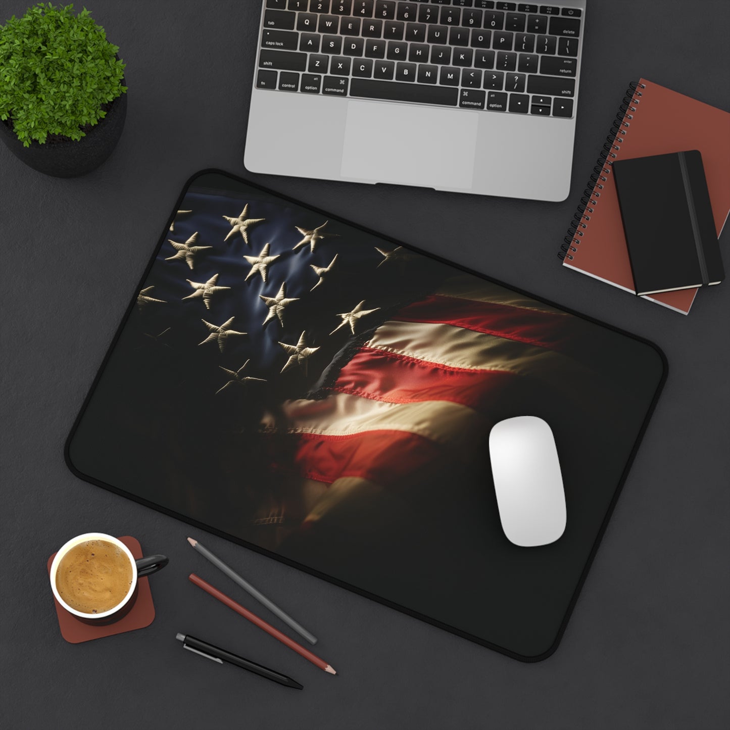 Patriotic American Flag Desk Mat | Neoprene | Anti-Slip | Subtle Wave Texture | Office & Gaming Decor | 3 Sizes