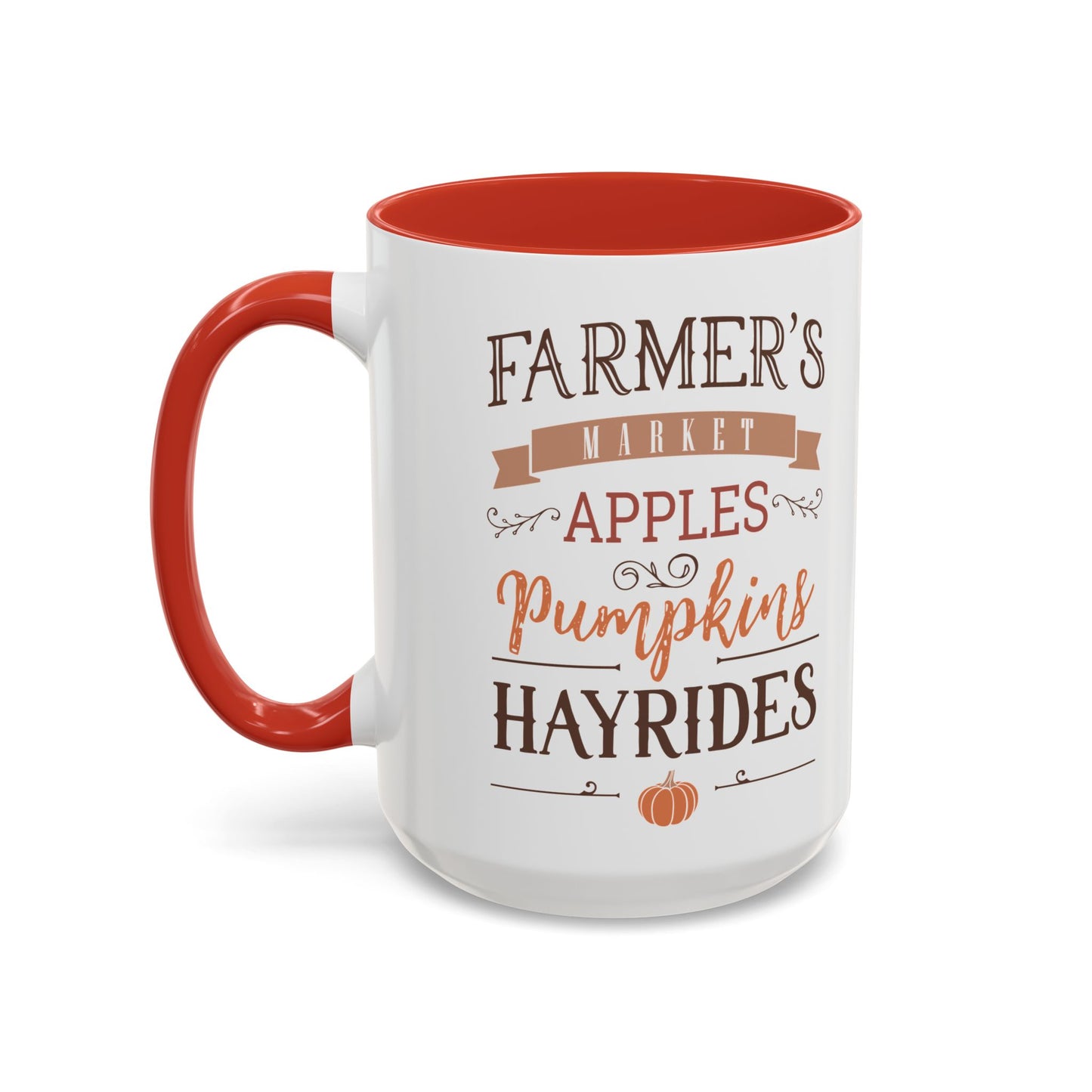 Farmers Market Fall Mug | 11oz and 15oz Ceramic Coffee Cup | Apples, Pumpkins, & Hayrides Autumn Design