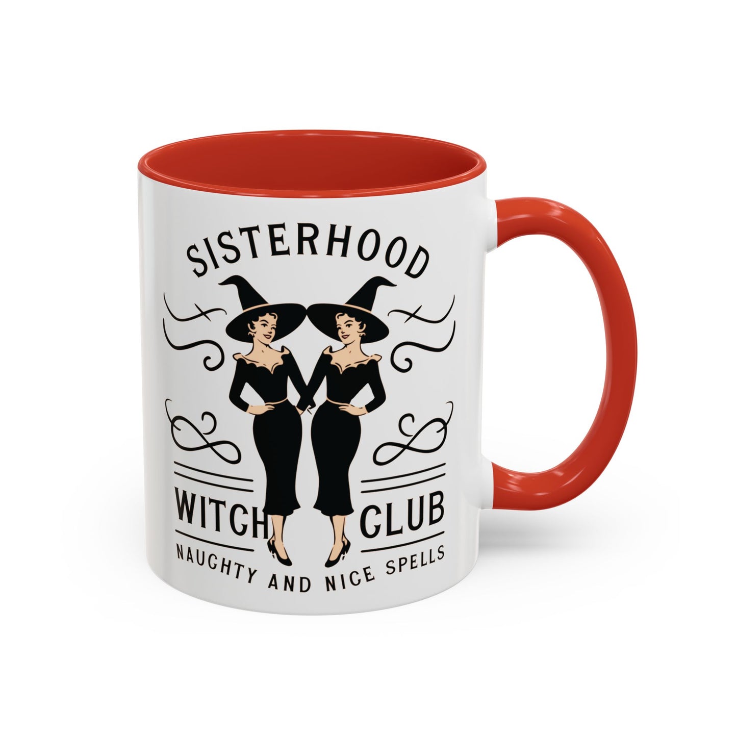 Sisterhood Witch Club Mug | Vintage Witch Design | Halloween Coffee Mug | Naughty and Nice Spells | Witchy Drinkware