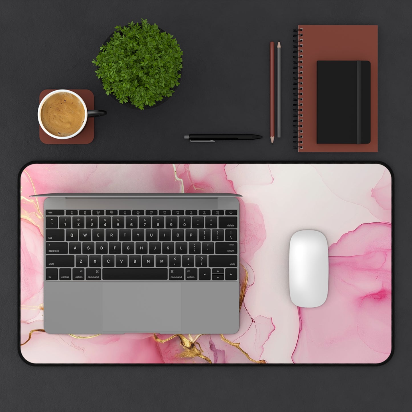 Marble Elegance Computer Desk Mat | Pink Marble Mouse Pad | Anti-Slip Neoprene Desk Mat for Home Office | 3 Sizes Available