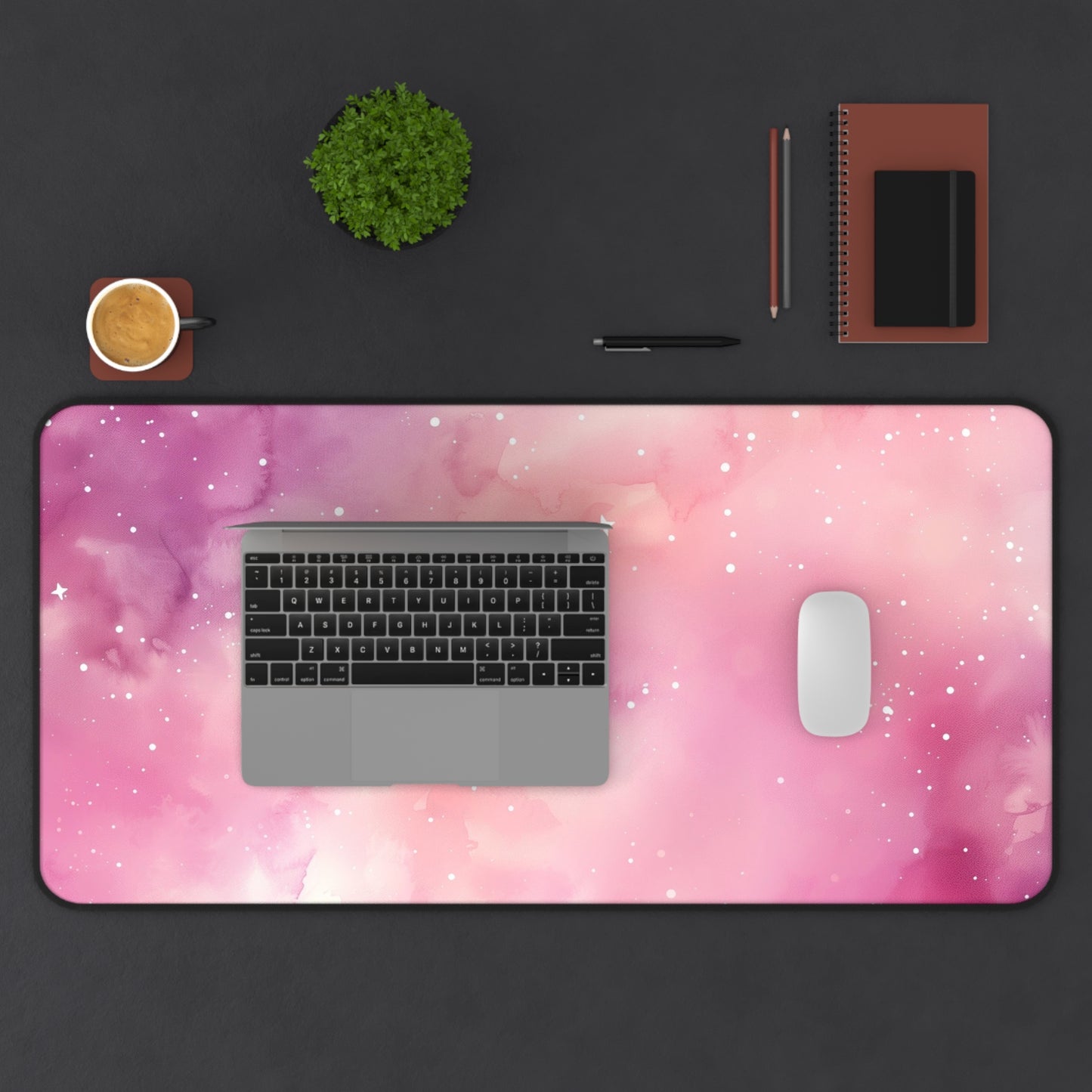 Pink Nebula Computer Desk Mat | Cosmic Pastel Mouse Pad | Anti-Slip Neoprene Desk Mat for Home Office | 3 Sizes Available