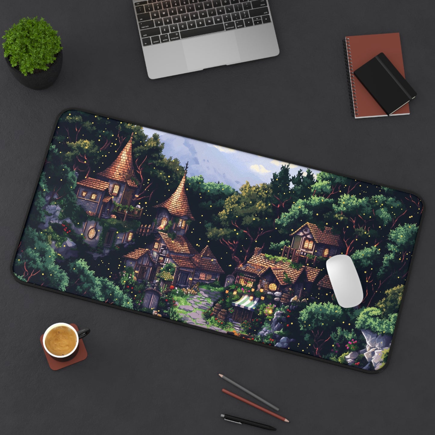 Fairy Tale Village Computer Desk Mat | Enchanted Forest Mouse Pad | Anti-Slip Neoprene Desk Mat for Home Office | 3 Sizes Available