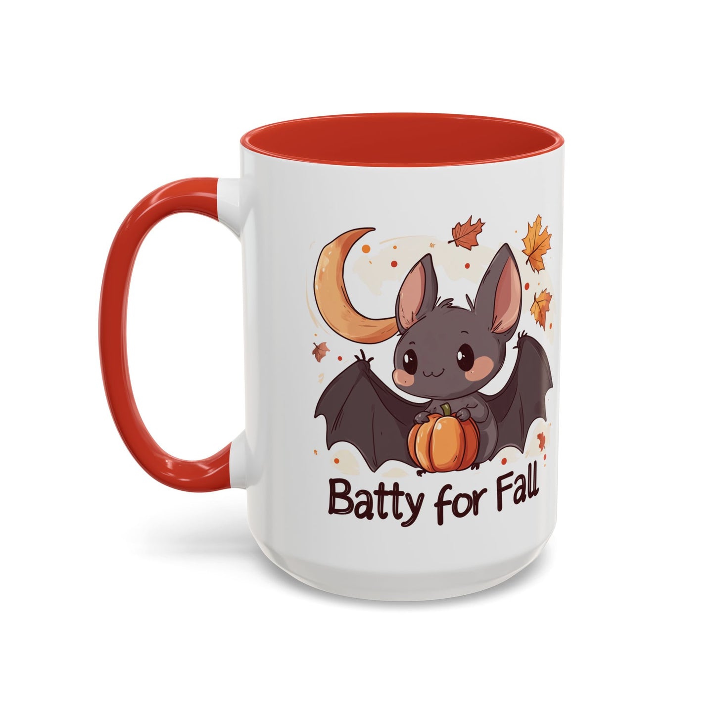 Batty for Fall Ceramic Mug - Adorable Bat and Pumpkin Design - Perfect for Halloween and Autumn Lovers