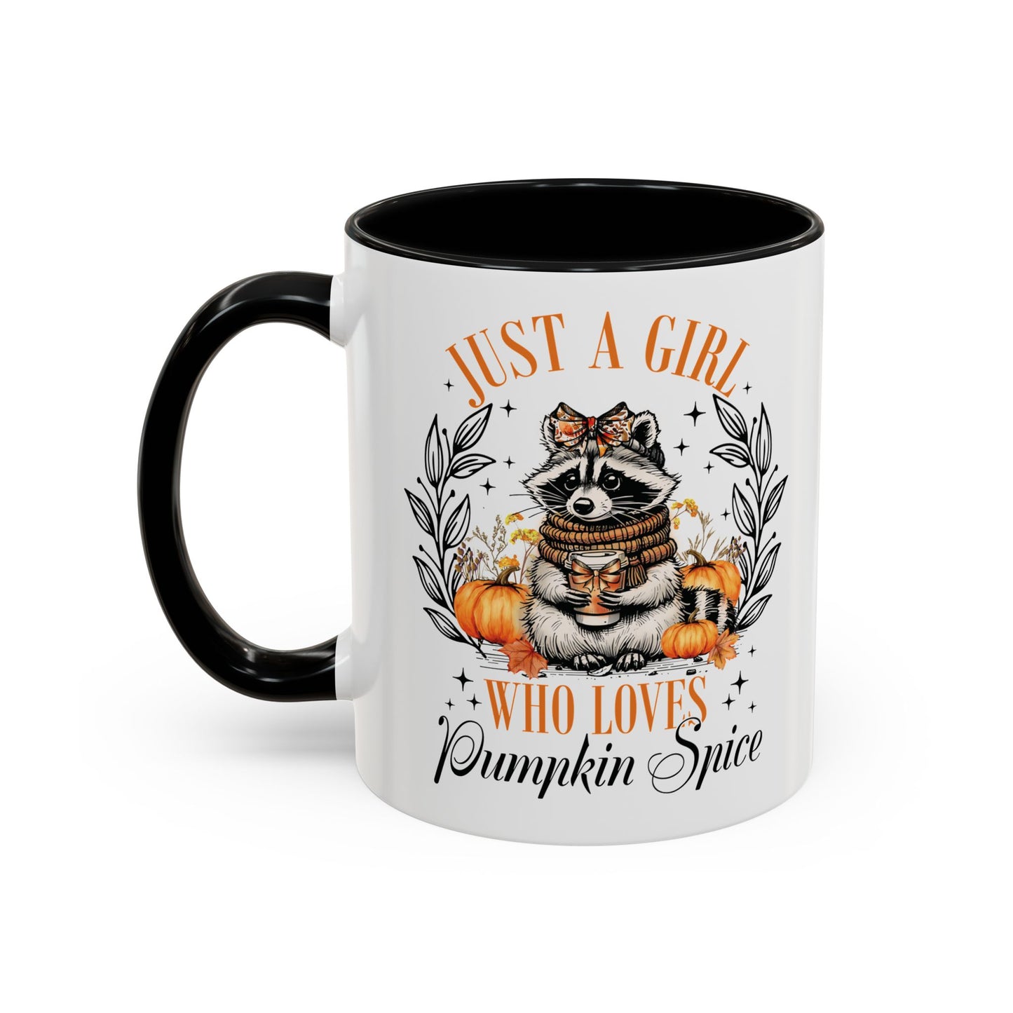 Just a Girl Who Loves Pumpkin Spice Raccoon Mug | 11oz and 15oz Ceramic Coffee Cup | Cute Autumn Design