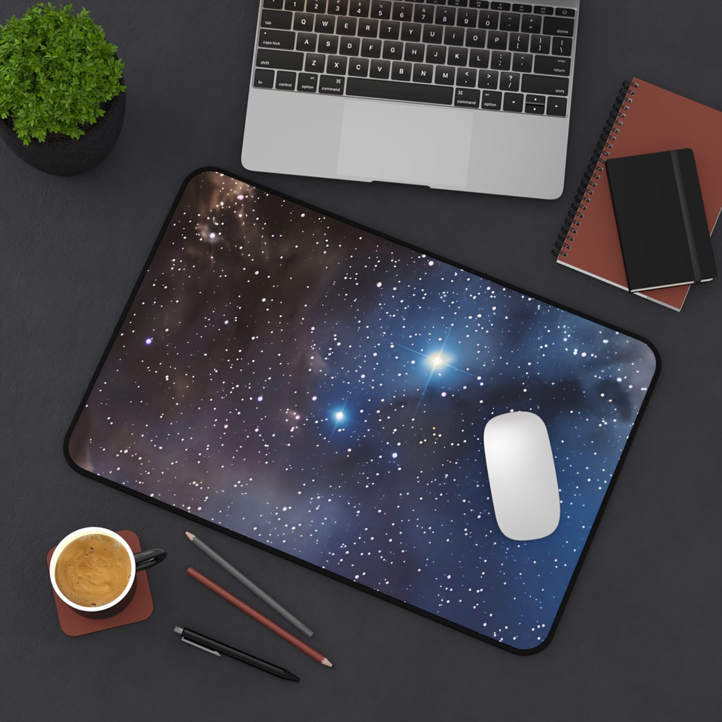 Starlit Sky Computer Desk Mat | Cosmic Stars Mouse Pad | Anti-Slip Neoprene Desk Mat for Home Office | 3 Sizes Available