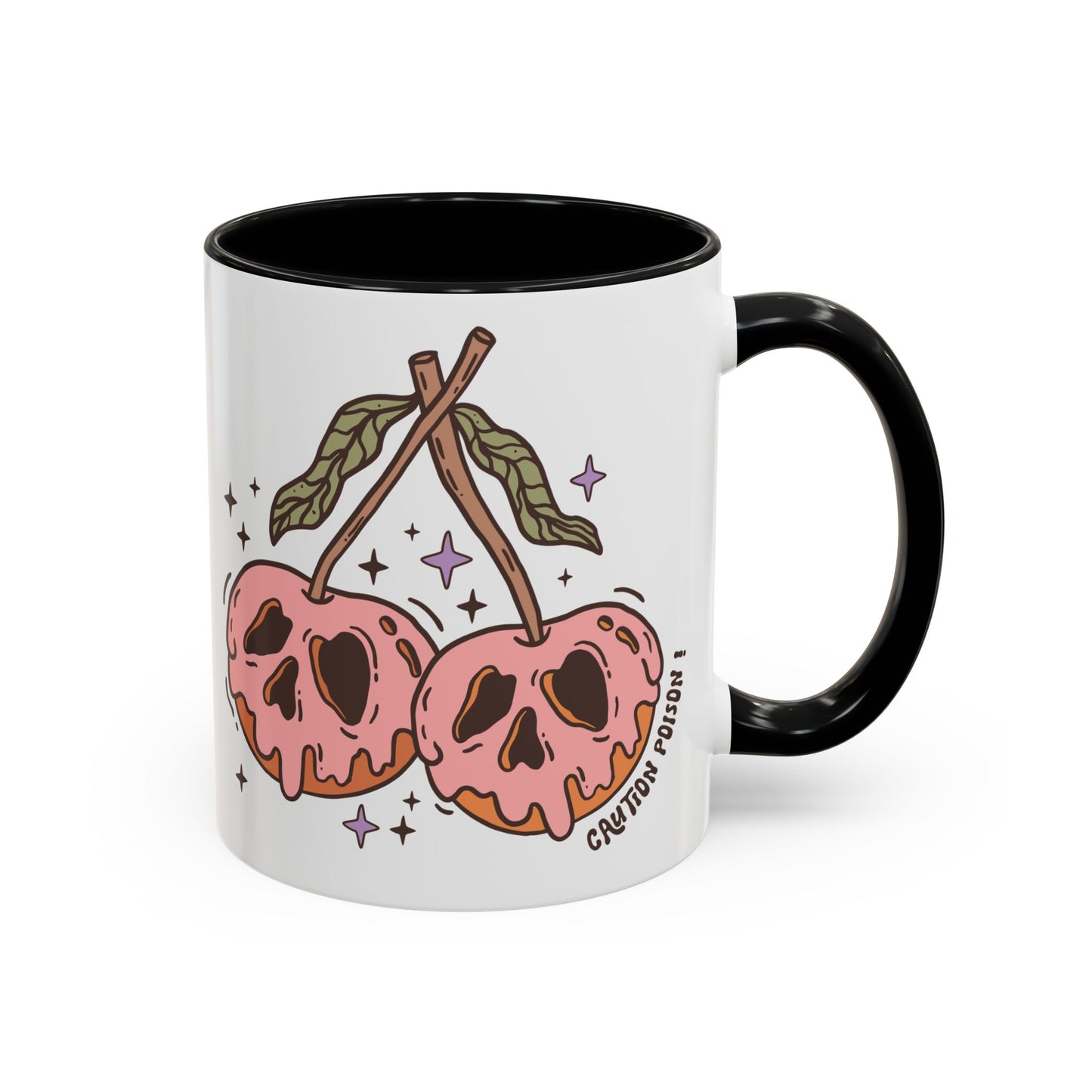 Caution Poison! Skull Cherries Mug | 11oz and 15oz Ceramic Coffee Cup | Halloween Poison Warning Design