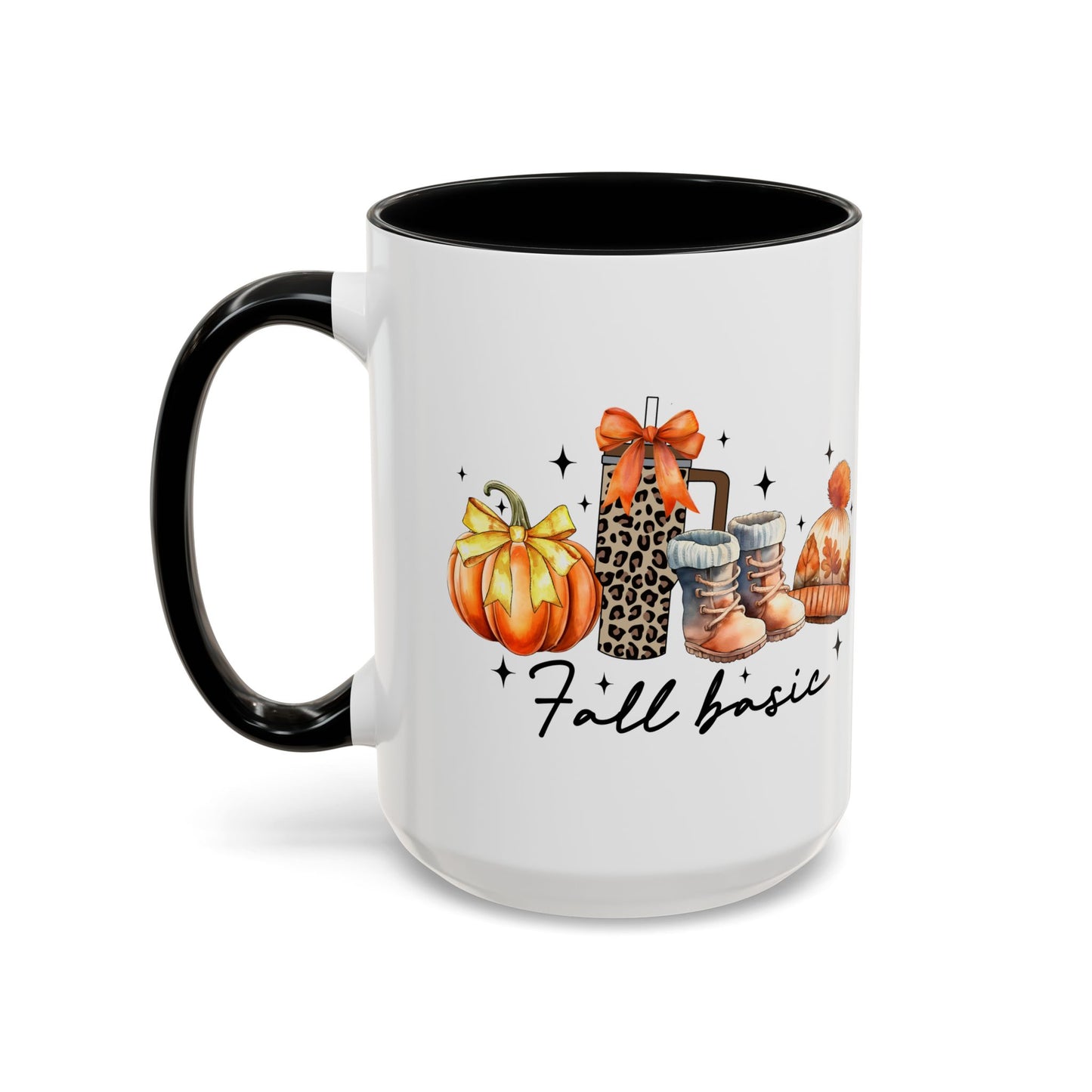 Fall Basic Autumn Mug | 11oz/15oz Ceramic Coffee Cup | Cozy Fall Essentials Design | Pink, Red, Black, Light Blue, or Navy Handle & Interior