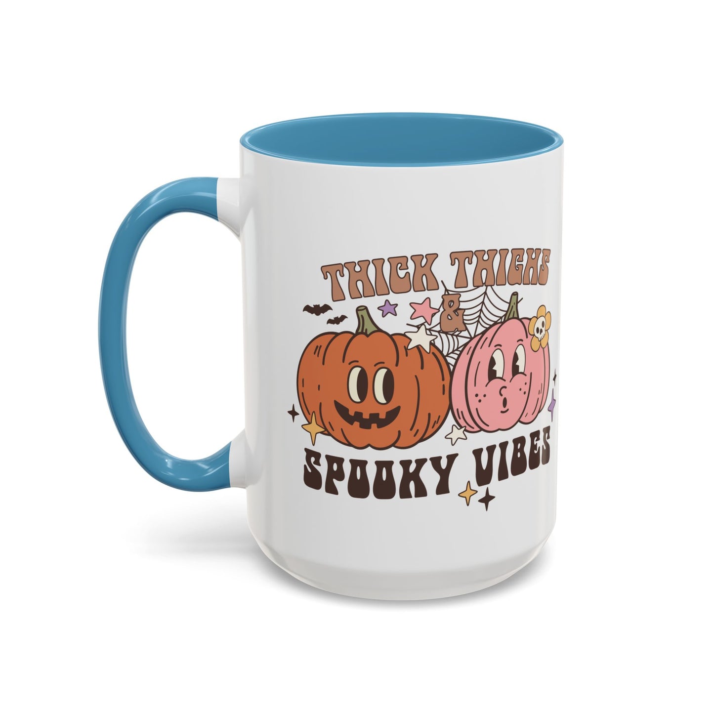 Thick Thighs and Spooky Vibes Halloween Mug | 11oz and 15oz Ceramic Coffee Cup | Cute Pumpkin Design