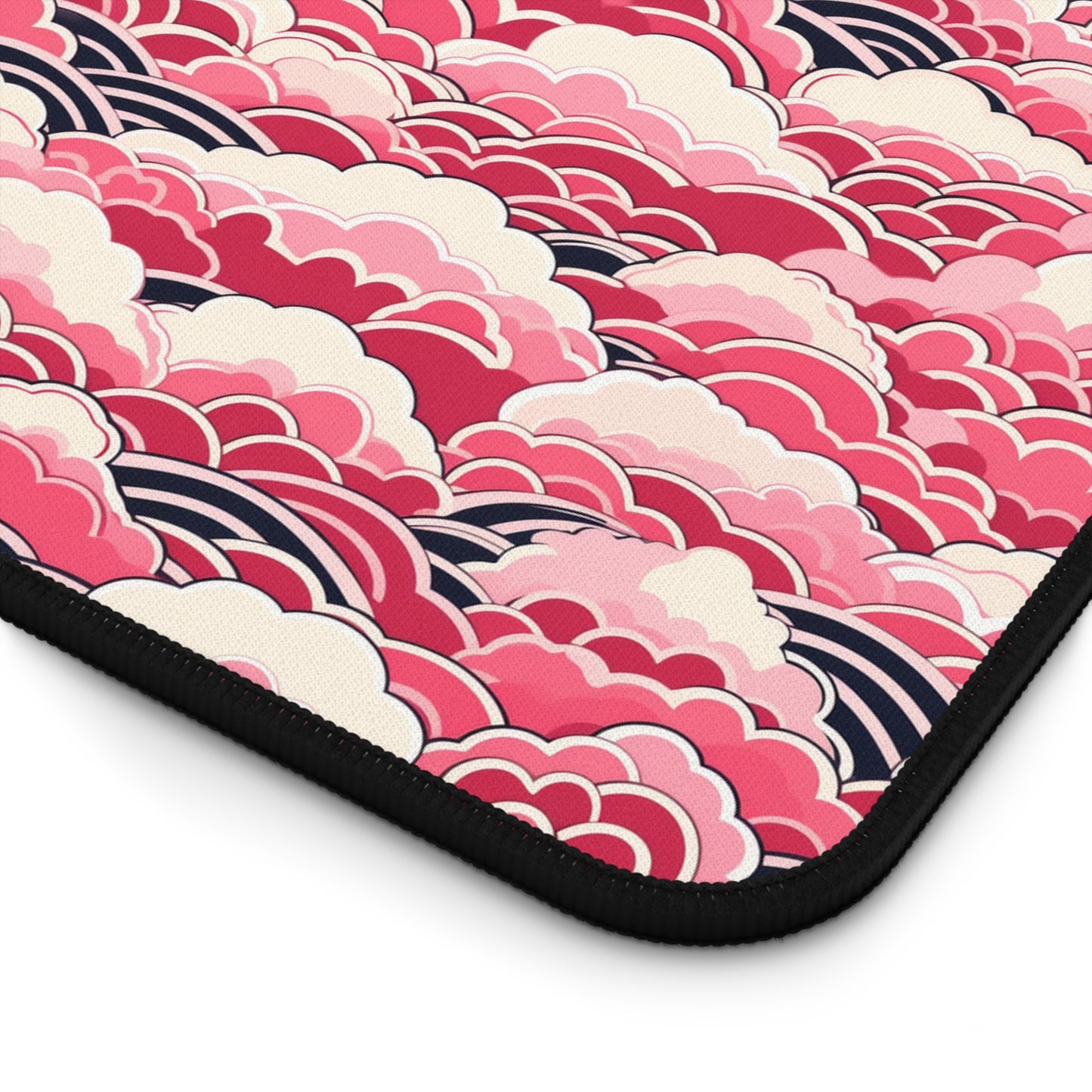 Japanese Pink Wave Pattern Desk Mat - Customizable Neoprene Anti-Slip Mouse Pad - Elegant Office Decor - Available in 3 Sizes