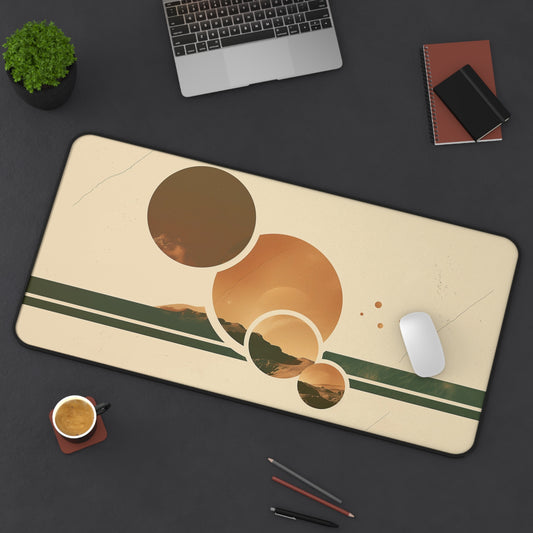 Abstract Geometric Computer Desk Mat | Retro Circles Mouse Pad | Anti-Slip Neoprene Desk Mat for Home Office | 3 Sizes Available