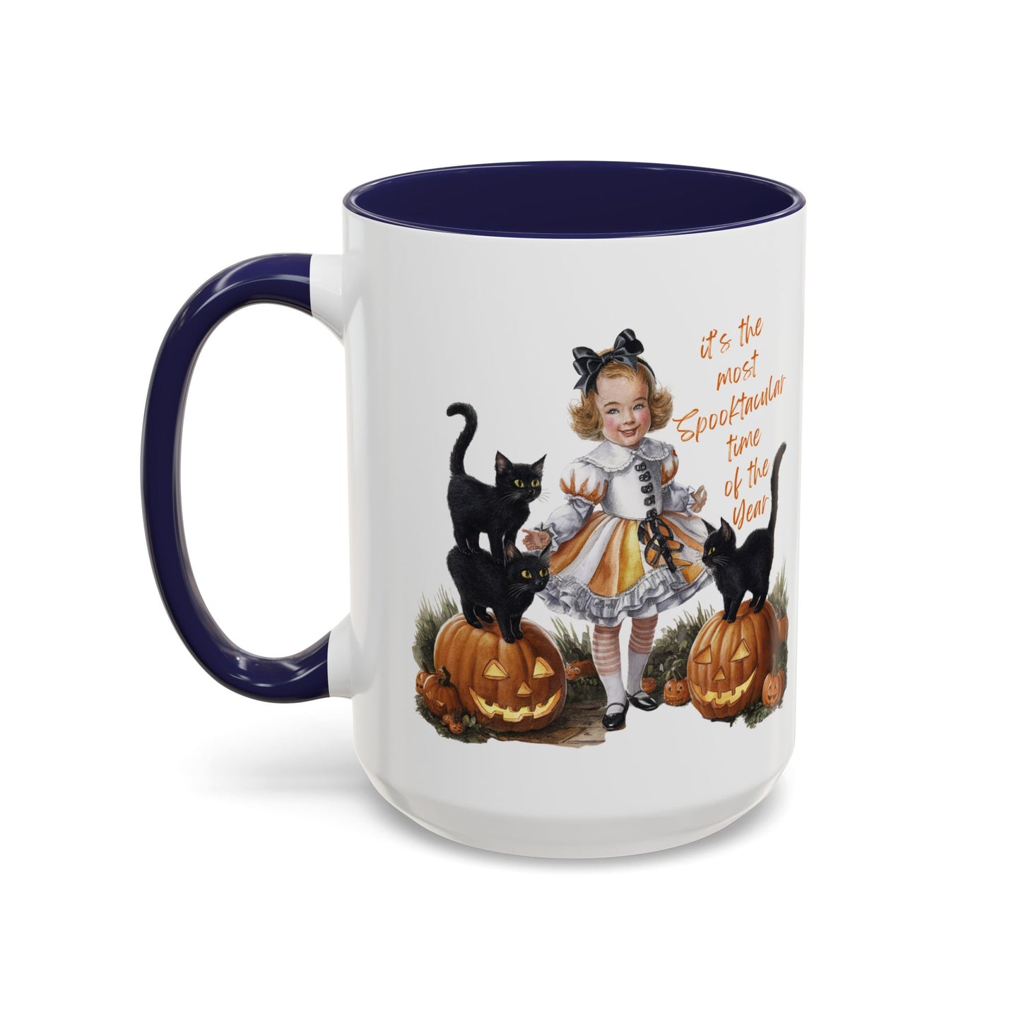 Most Spooktacular Time of the Year Mug | Vintage Halloween Girl with Black Cats and Pumpkins | Halloween Coffee Mug | Fall Drinkware