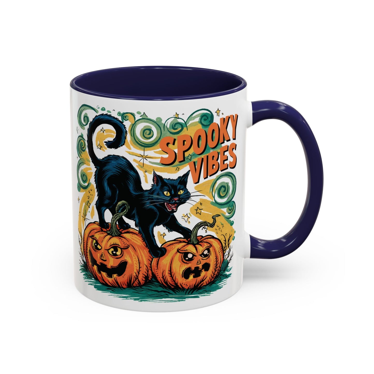 Spooky Vibes Halloween Mug | Black Cat and Pumpkin Design | Halloween Coffee Mug | Fall Drinkware