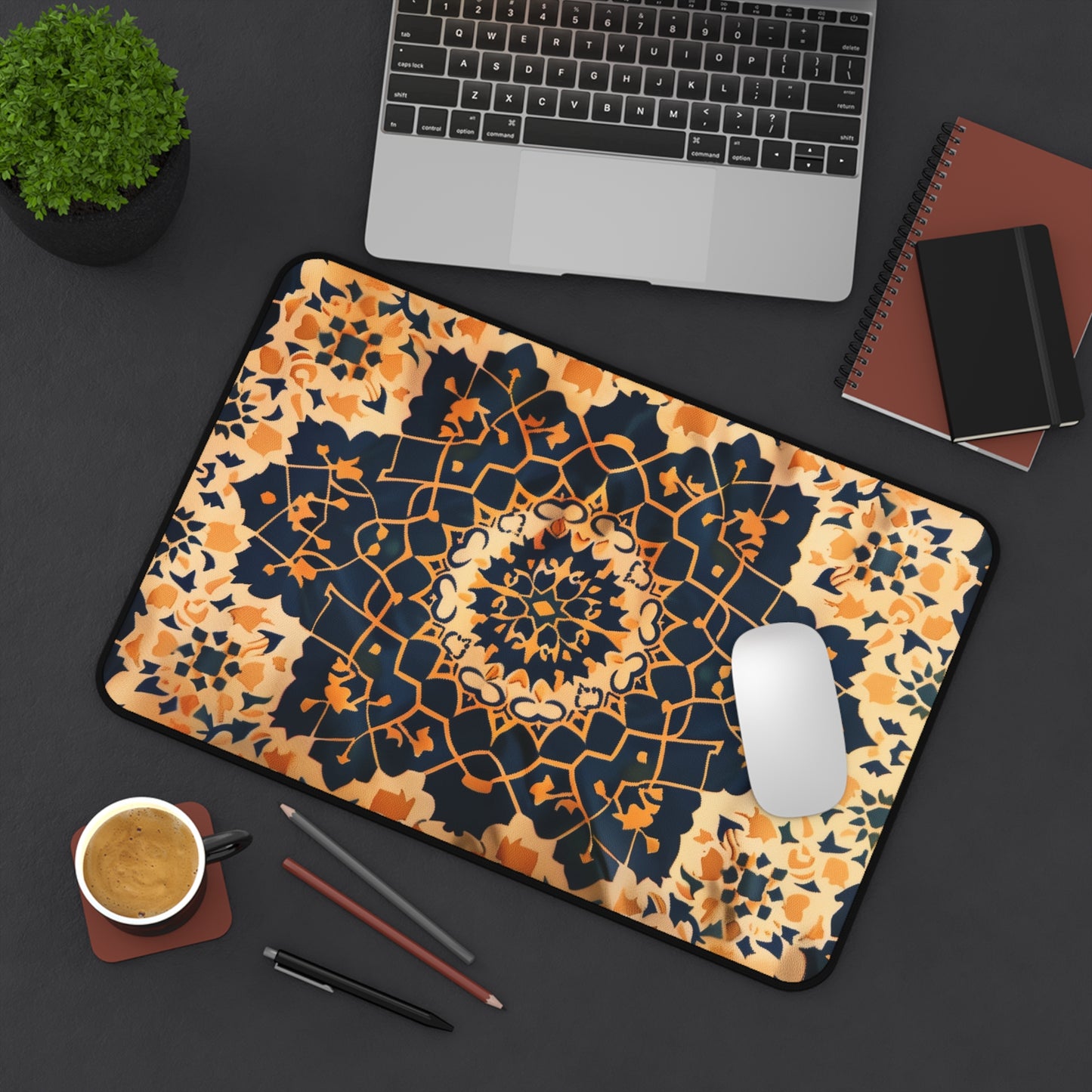 Mandala Pattern Computer Desk Mat | Geometric Mouse Pad | Anti-Slip Neoprene Desk Mat for Home Office | 3 Sizes Available