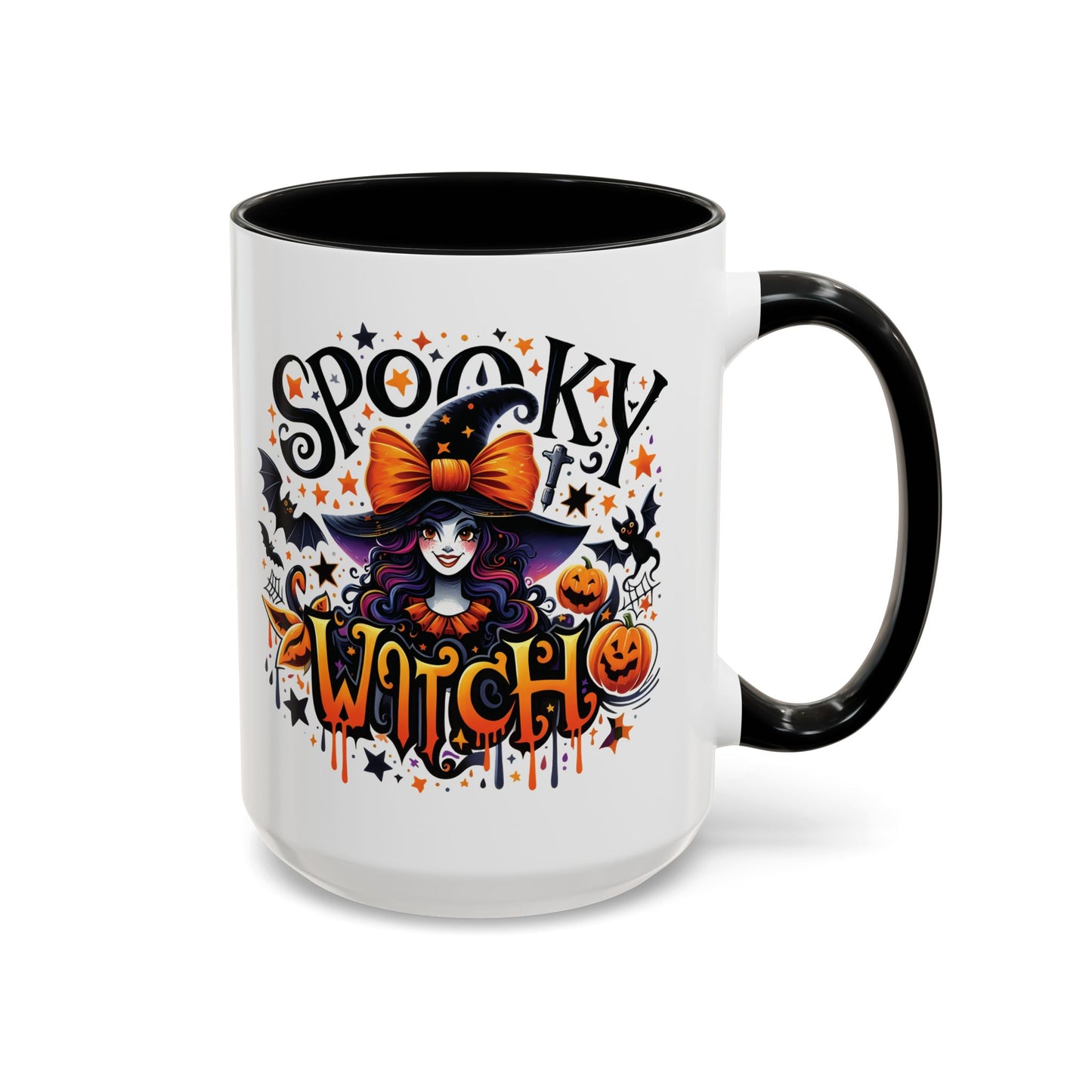 Spooky Witch Halloween Mug | Colorful Witch and Pumpkin Design | 11oz and 15oz Ceramic Coffee Cup