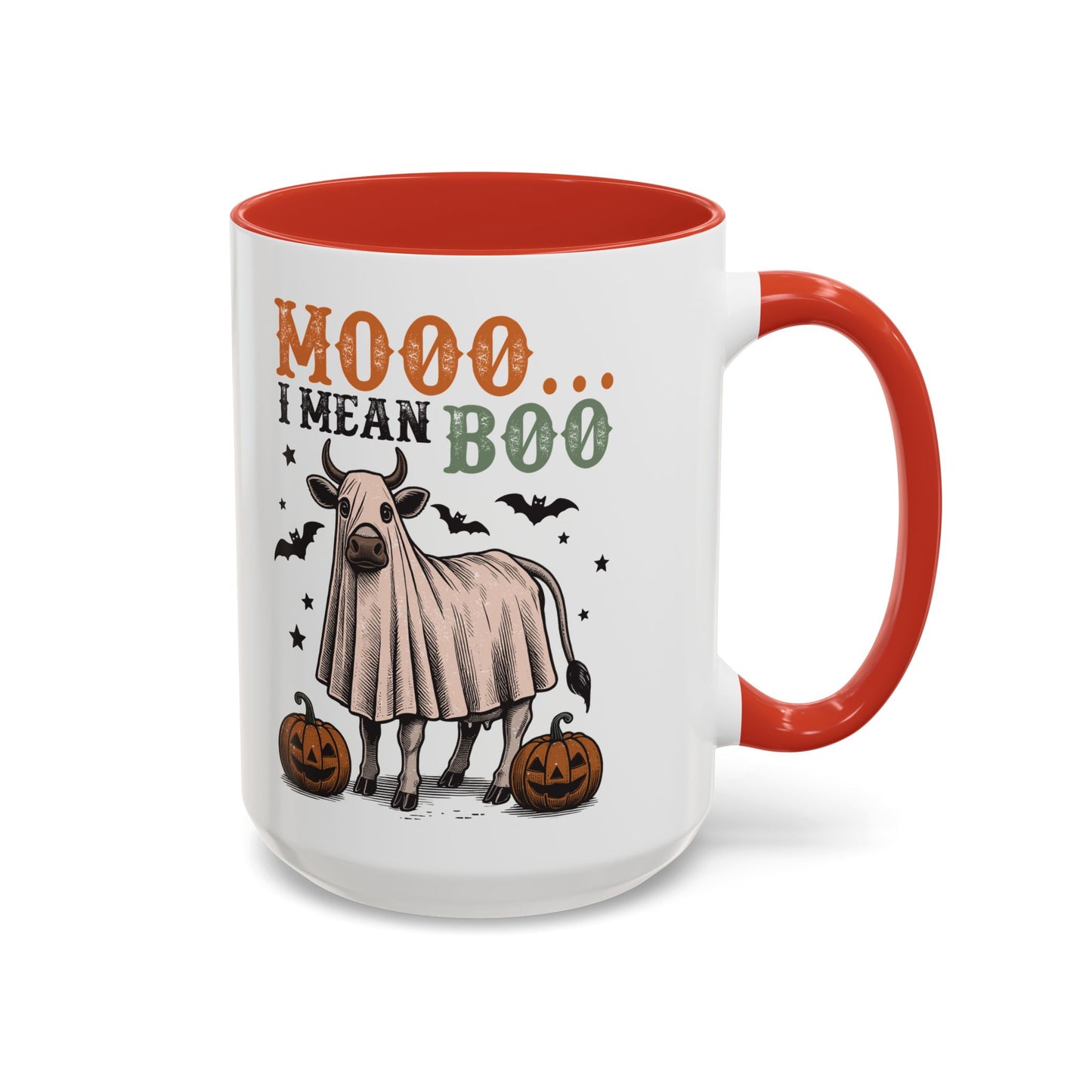 Mooo I Mean Boo Cow Mug | Funny Halloween Coffee Cup | Farmhouse Fall Mug | 11oz and 15oz Ceramic Mug