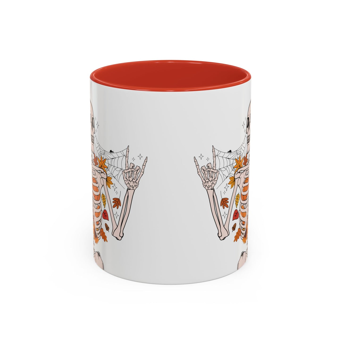 Spooky Skeleton Halloween Mug | 11oz and 15oz Ceramic Coffee Cup | Fall Leaves & Bats Design