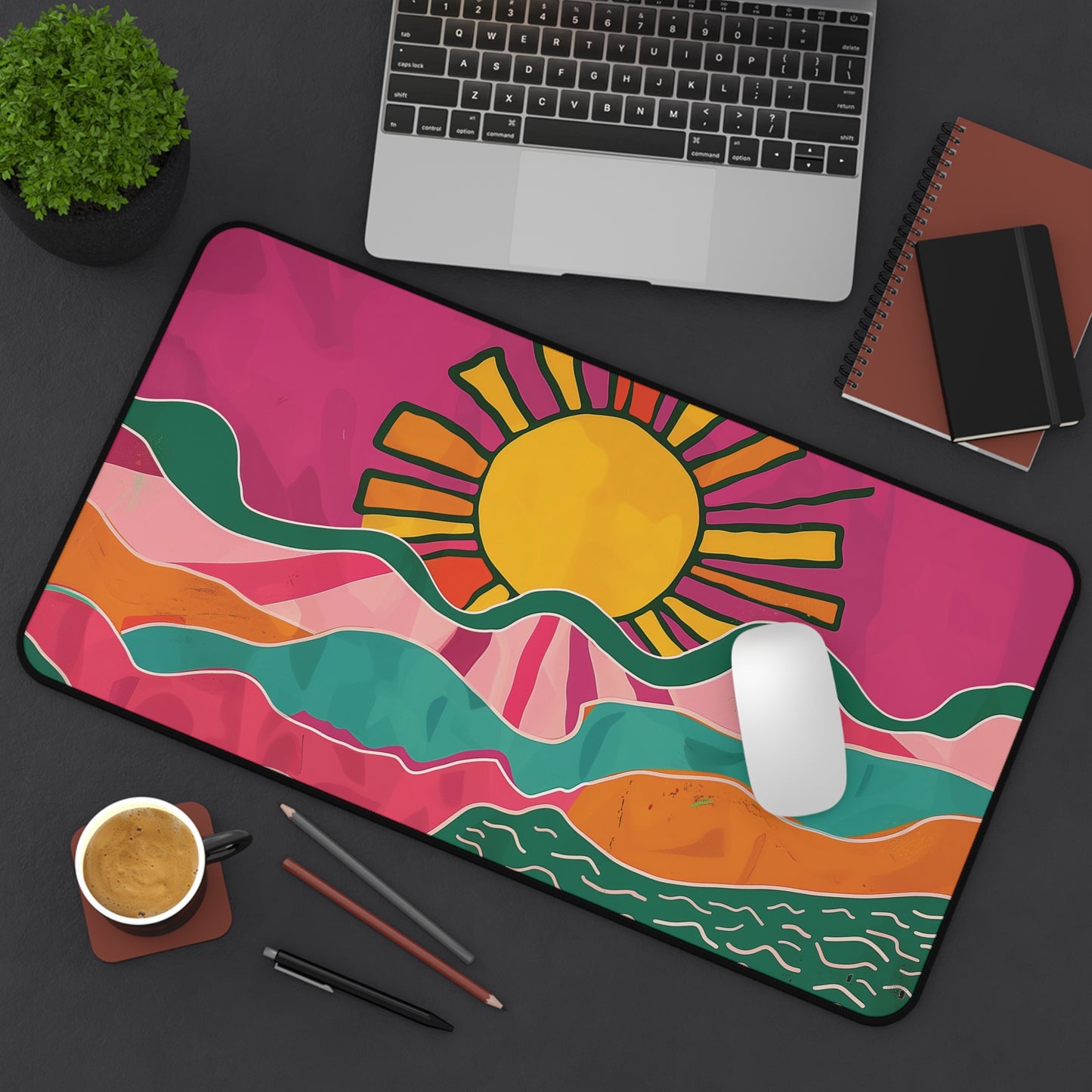 Colorful Sunrise Desk Mat | Vibrant Abstract Design | Neoprene | Anti-Slip | 3 Sizes