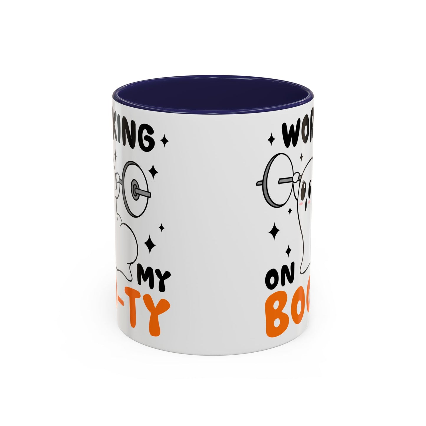 Working on My Boo-ty Halloween Ghost Mug | 11oz and 15oz Ceramic Coffee Cup | Fitness and Humor Design