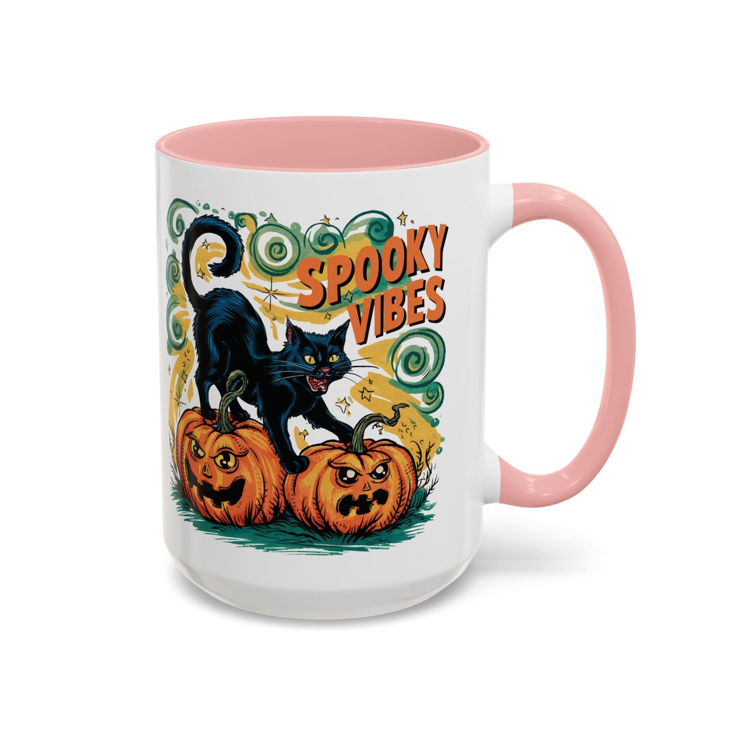 Spooky Vibes Halloween Mug | Black Cat and Pumpkin Design | Halloween Coffee Mug | Fall Drinkware