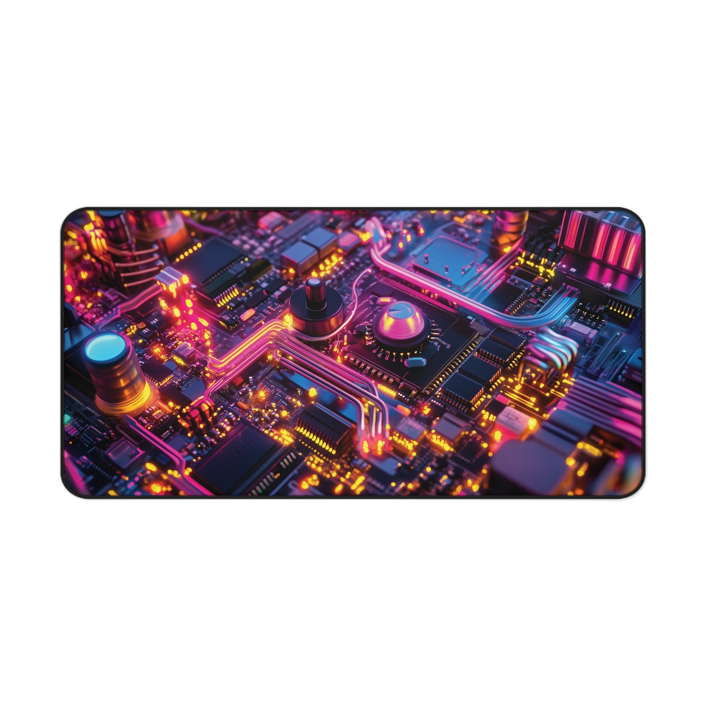 Neon Pulse Circuit Desk Mat | Neoprene | Anti-Slip | Futuristic Glow Tech Design | Office & Gaming Decor | 3 Sizes