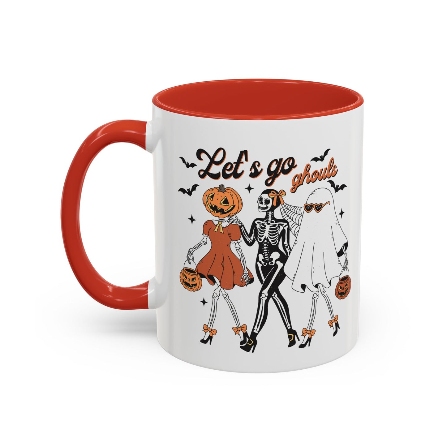 Lets Go Ghouls Halloween Mug | Skeleton, Ghost, and Pumpkin Friends Design | Spooky Coffee Mug | Fall Drinkware