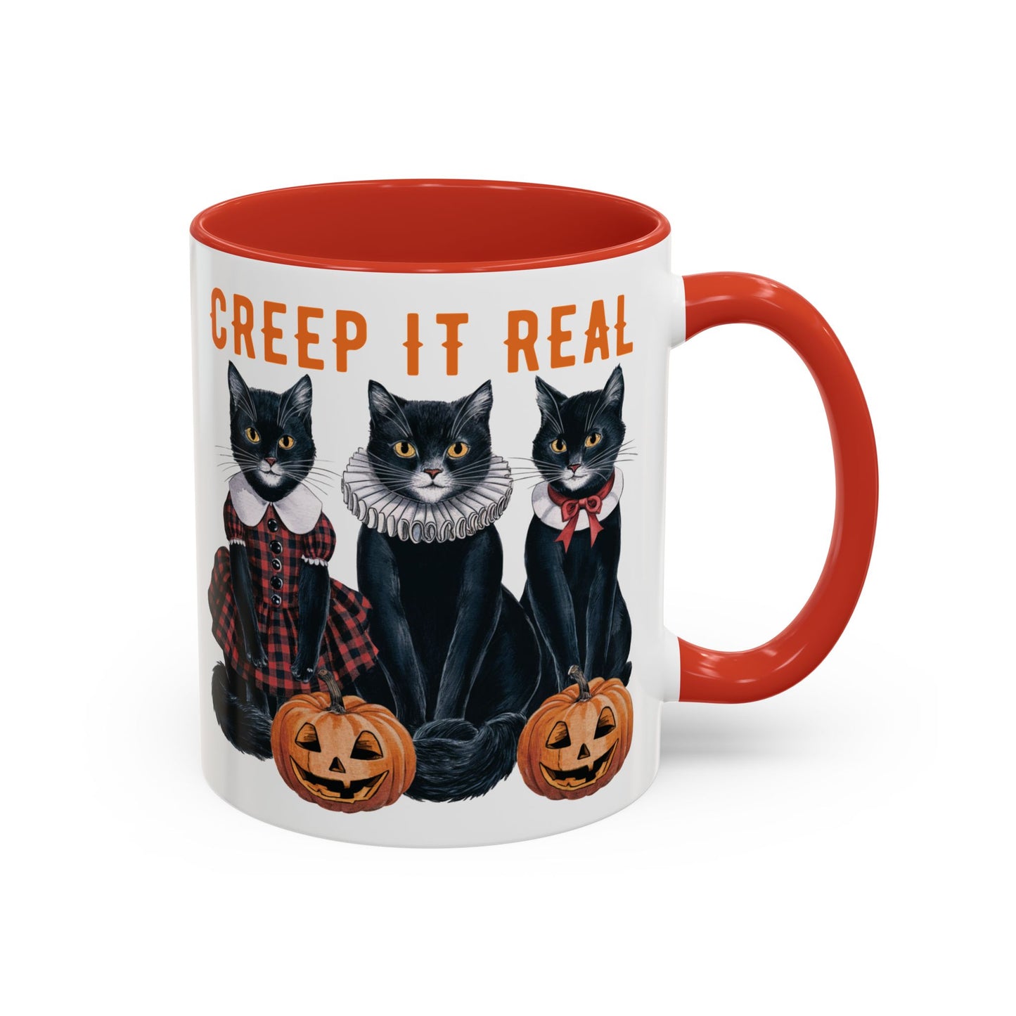 Creep It Real Halloween Mug | Black Cat and Pumpkin Design | Halloween Coffee Mug | Fall Drinkware