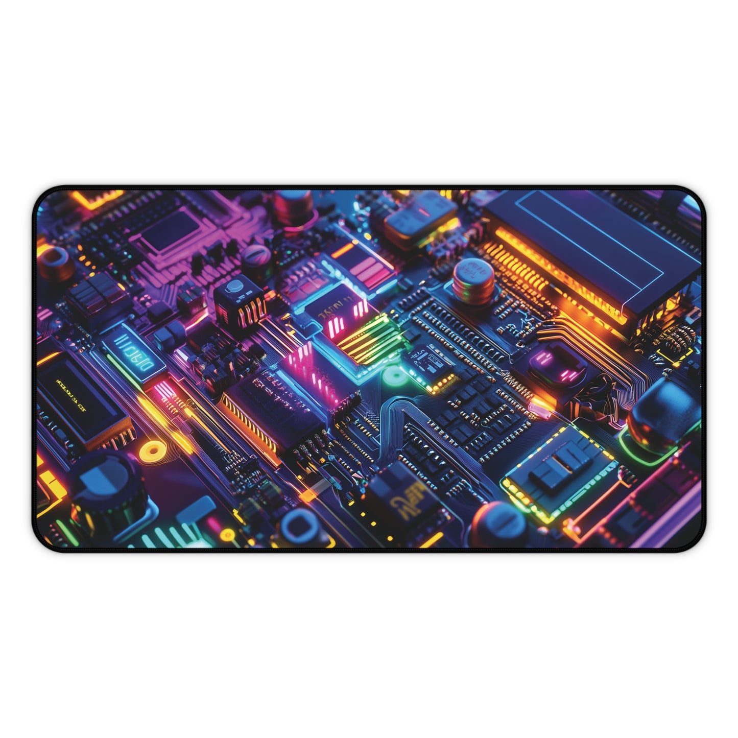 Hyper Neon Circuit Desk Mat | Neoprene | Anti-Slip | Futuristic Tech Design | Office & Gaming Decor | 3 Sizes