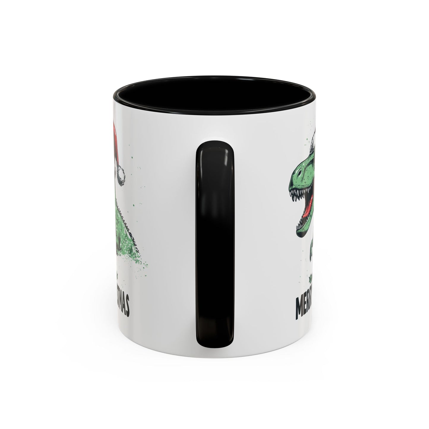 Merry Christmas Dinosaur Ceramic Mug - Festive T-Rex in Santa Hat Design - Perfect for Dinosaur and Christmas Lovers