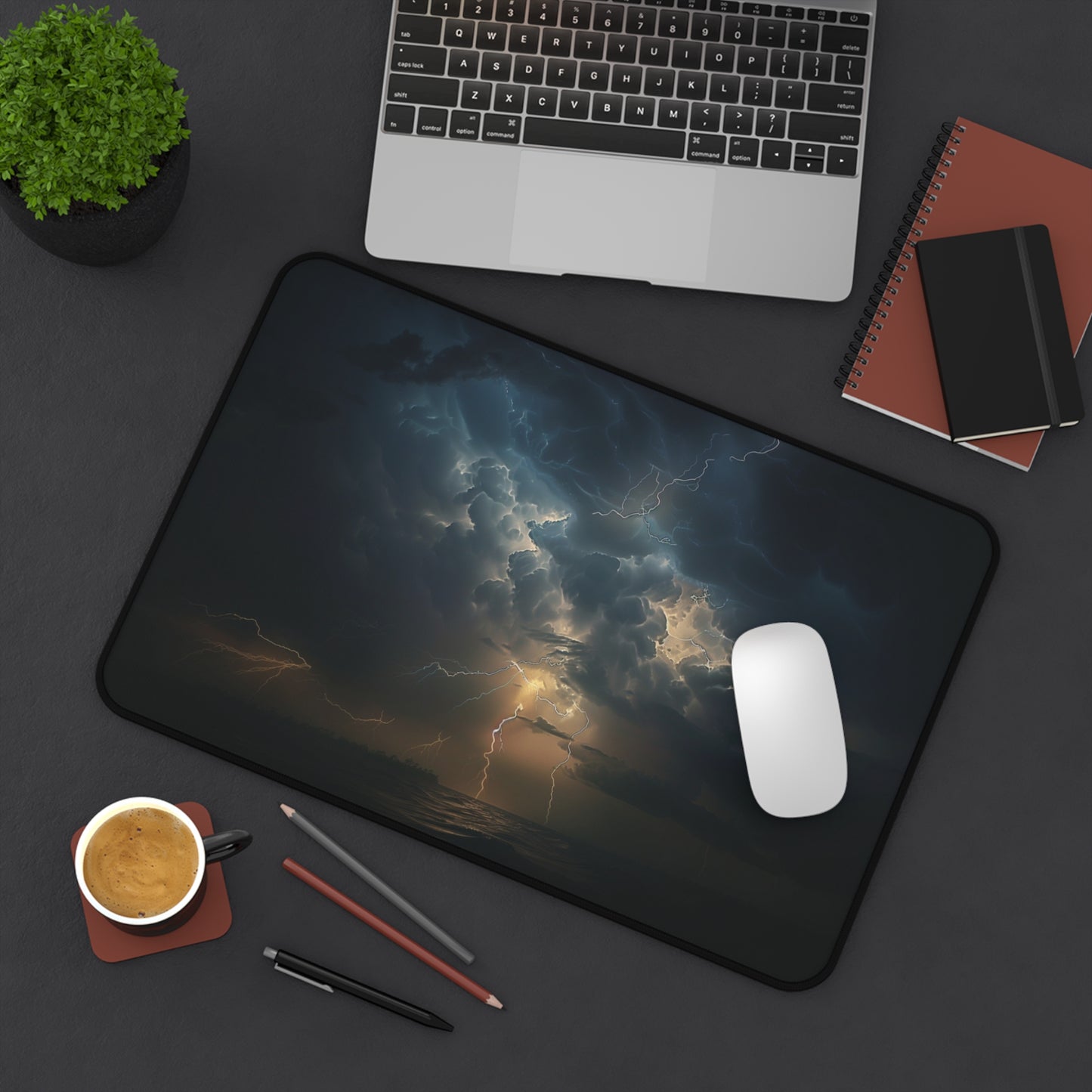 Stormy Night Desk Mat | Neoprene Mouse Pad | Lightning Clouds Design | Anti-Slip | 3 Sizes Available