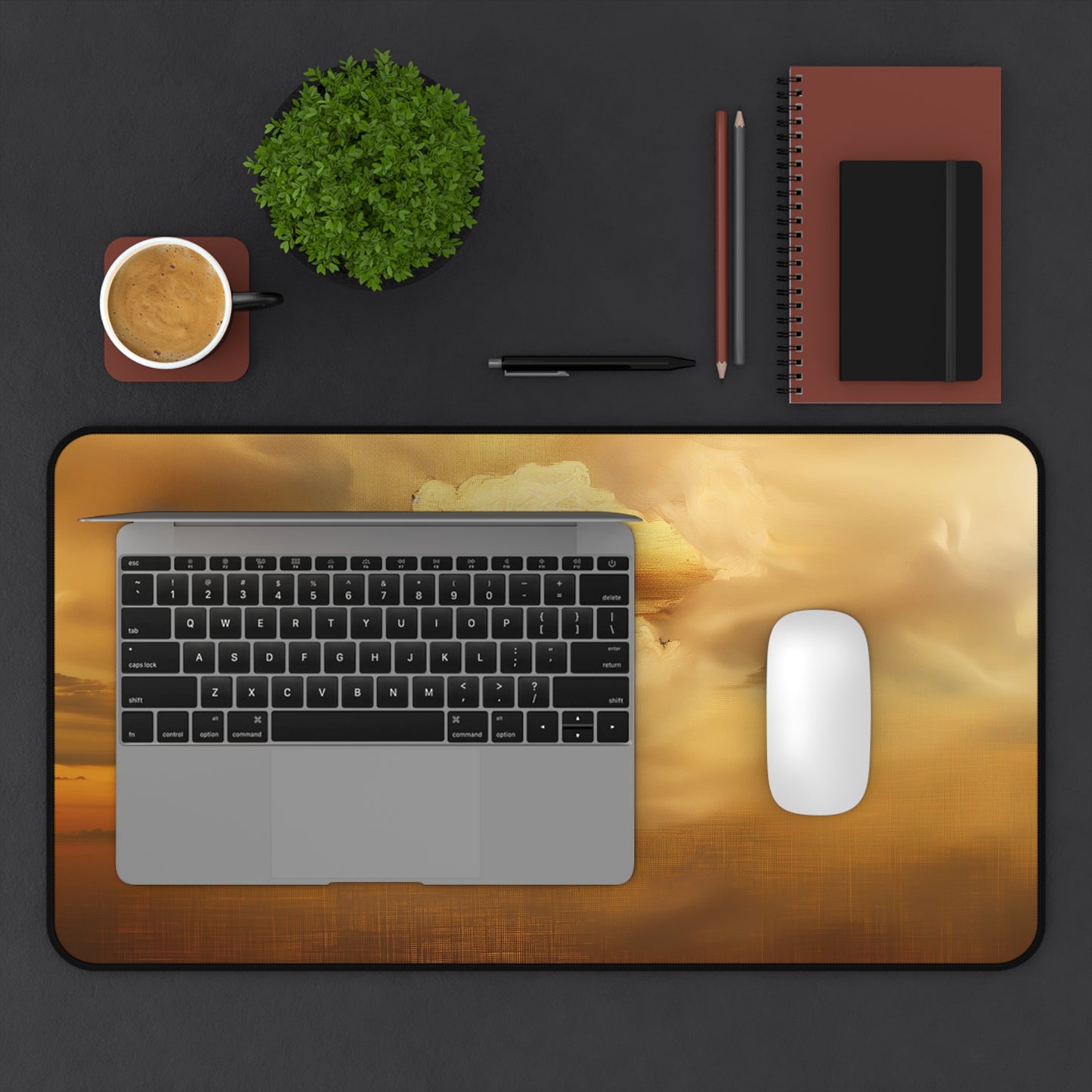 Golden Sky Computer Desk Mat | Ethereal Cloudscape Mouse Pad | Anti-Slip Neoprene Desk Mat for Home Office | 3 Sizes Available