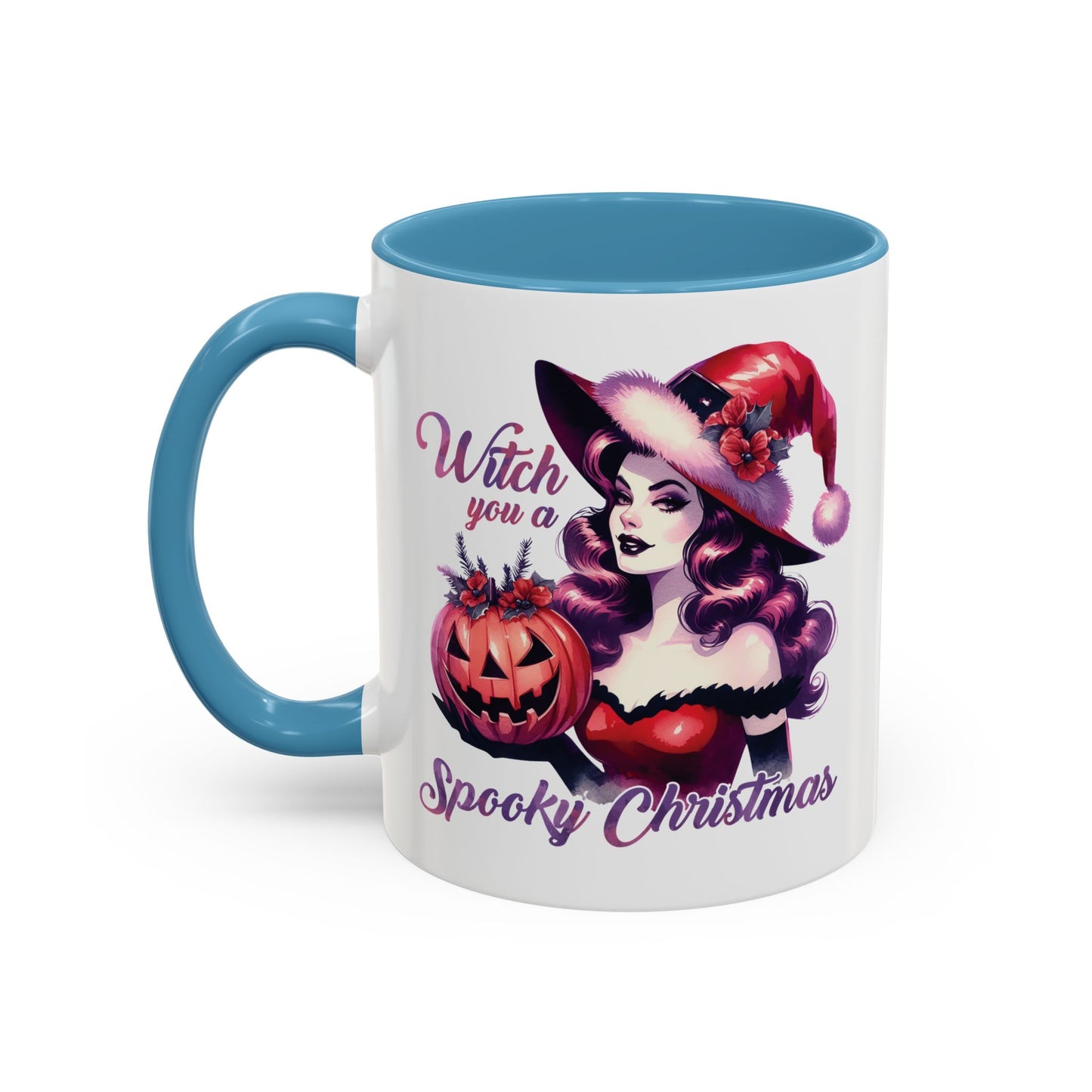 Witch You a Spooky Christmas Mug - Festive Witch and Jack-O'-Lantern Design - Perfect for Halloween and Christmas Lovers