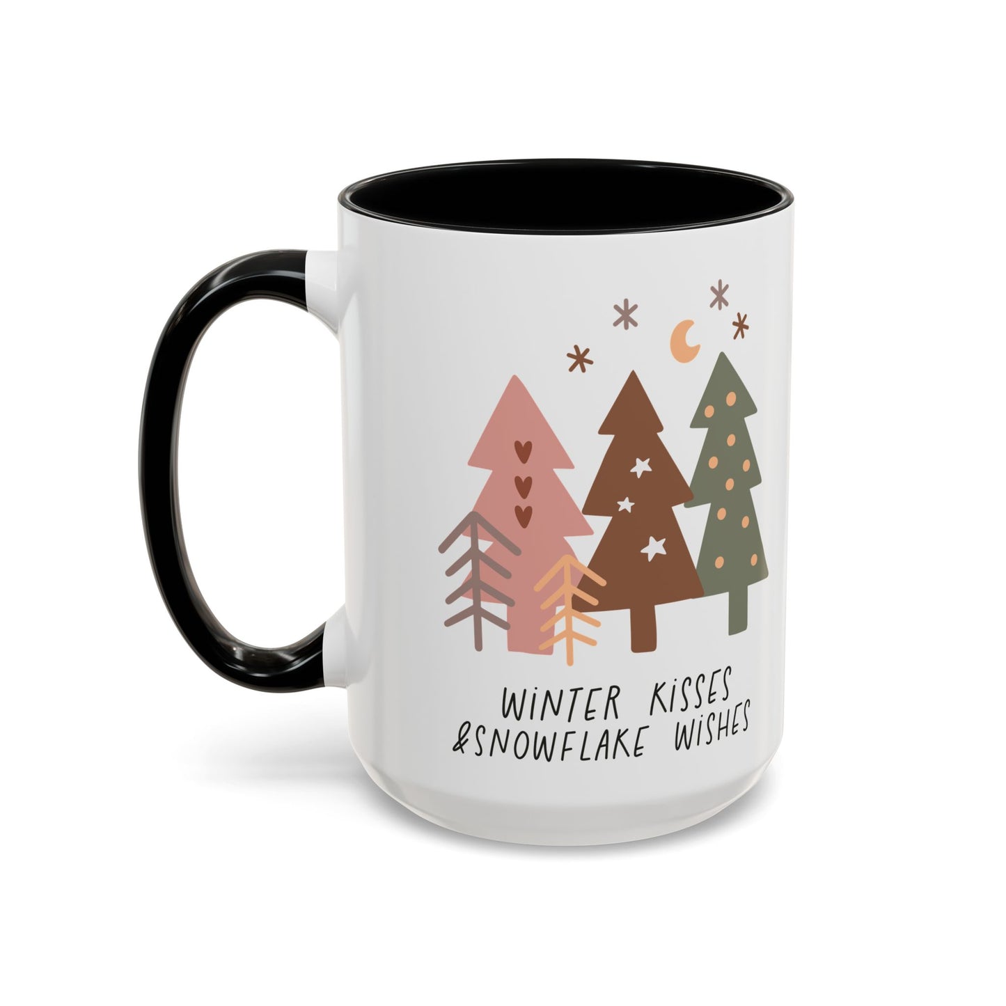 Winter Kisses and Snowflake Wishes Mug | Cozy Christmas Tree Design | Holiday Coffee Mug | Winter Drinkware