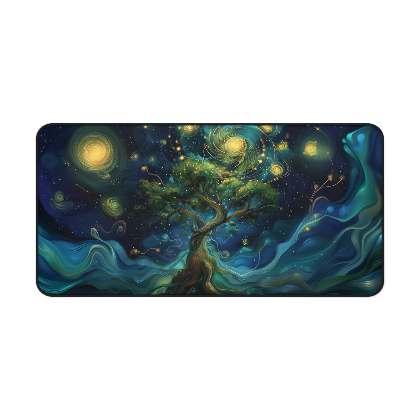 Mystical Tree Desk Mat | Enchanted Night Sky Design | Neoprene | Anti-Slip | 3 Sizes | Office Decor