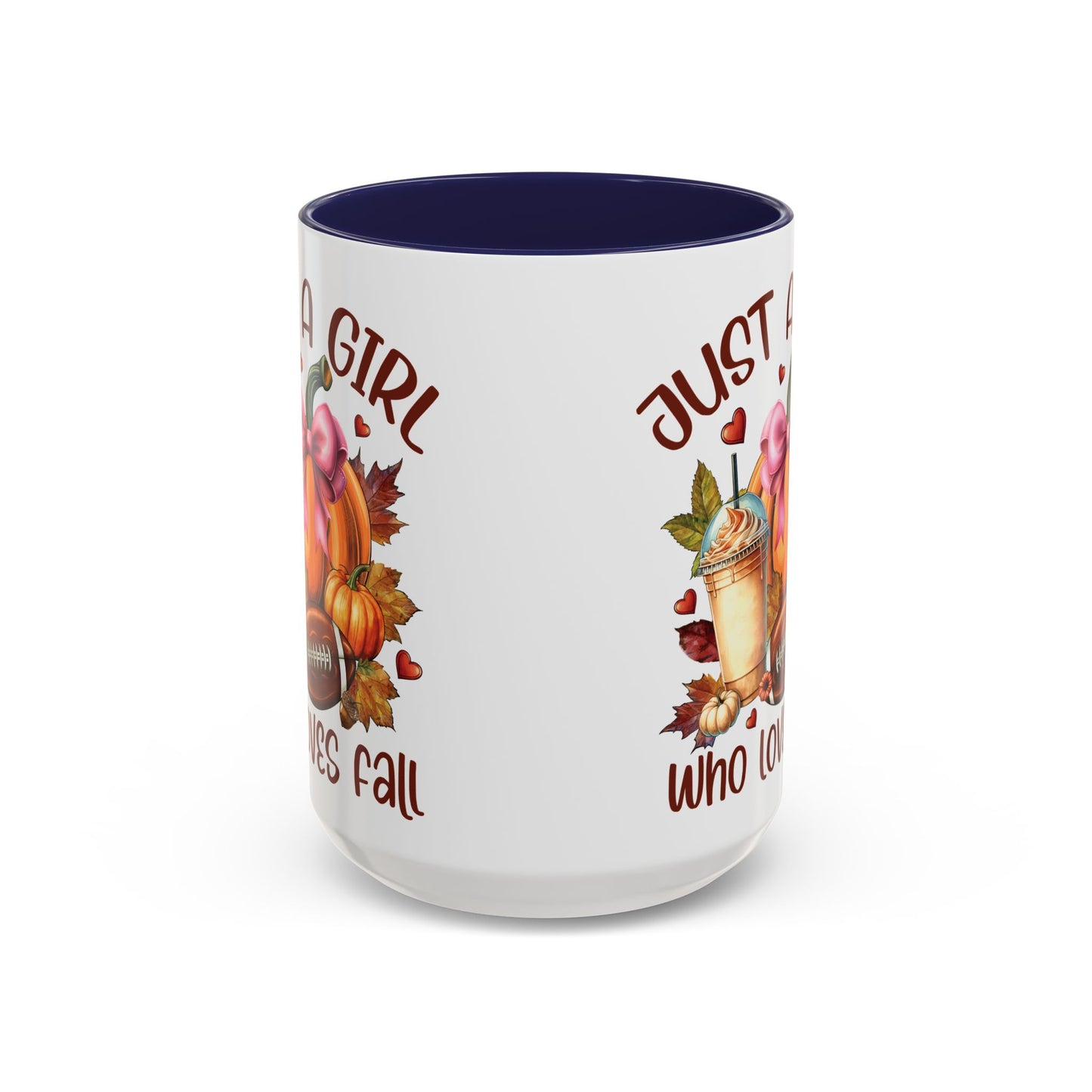 Just a Girl Who Loves Fall Mug | 11oz and 15oz Ceramic Coffee Cup | Autumn, Pumpkin, and Football Design