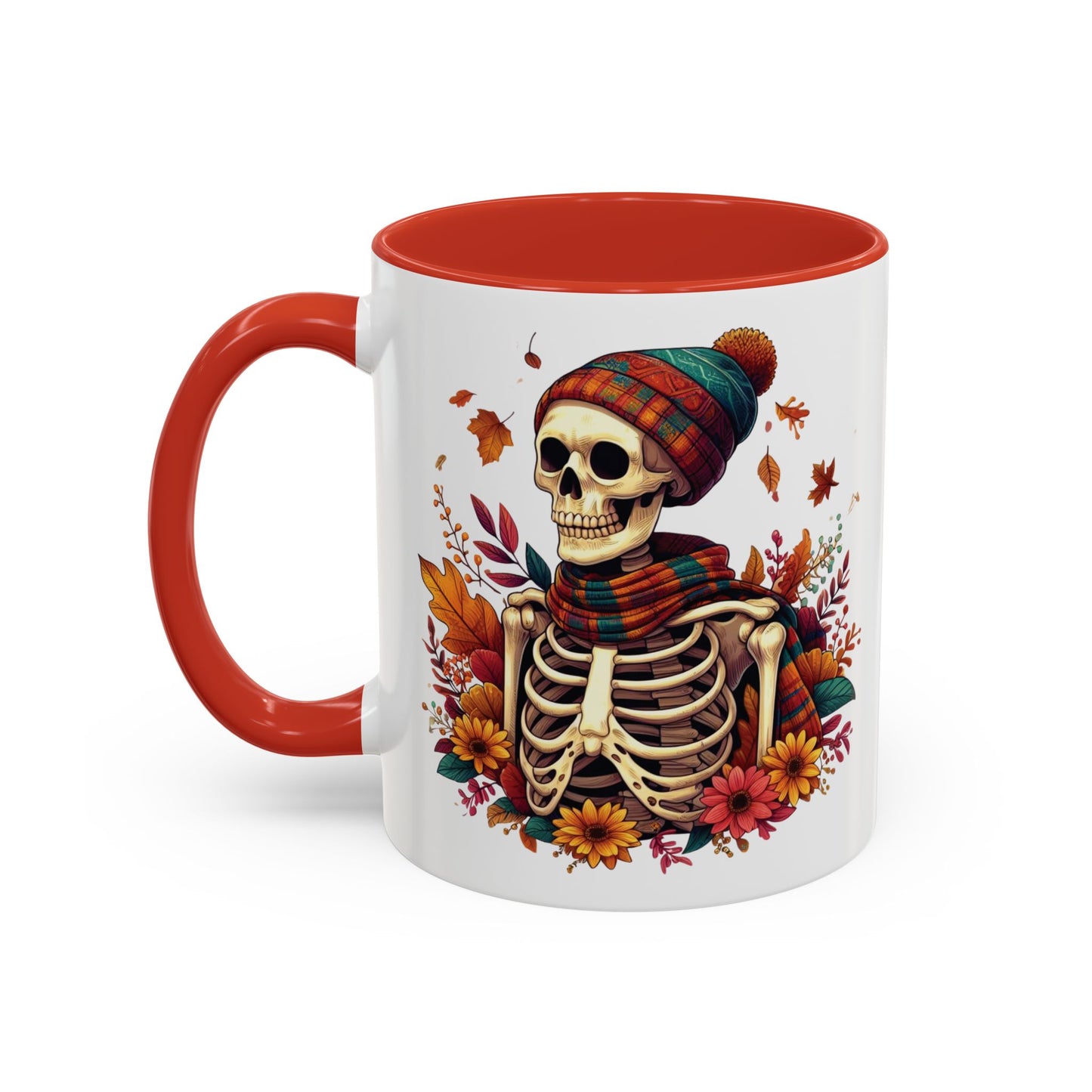 Cozy Fall Skeleton Mug | Cute Autumn Skeleton Coffee Mug | Fall-Themed Drinkware | Halloween Skeleton in Scarf Design